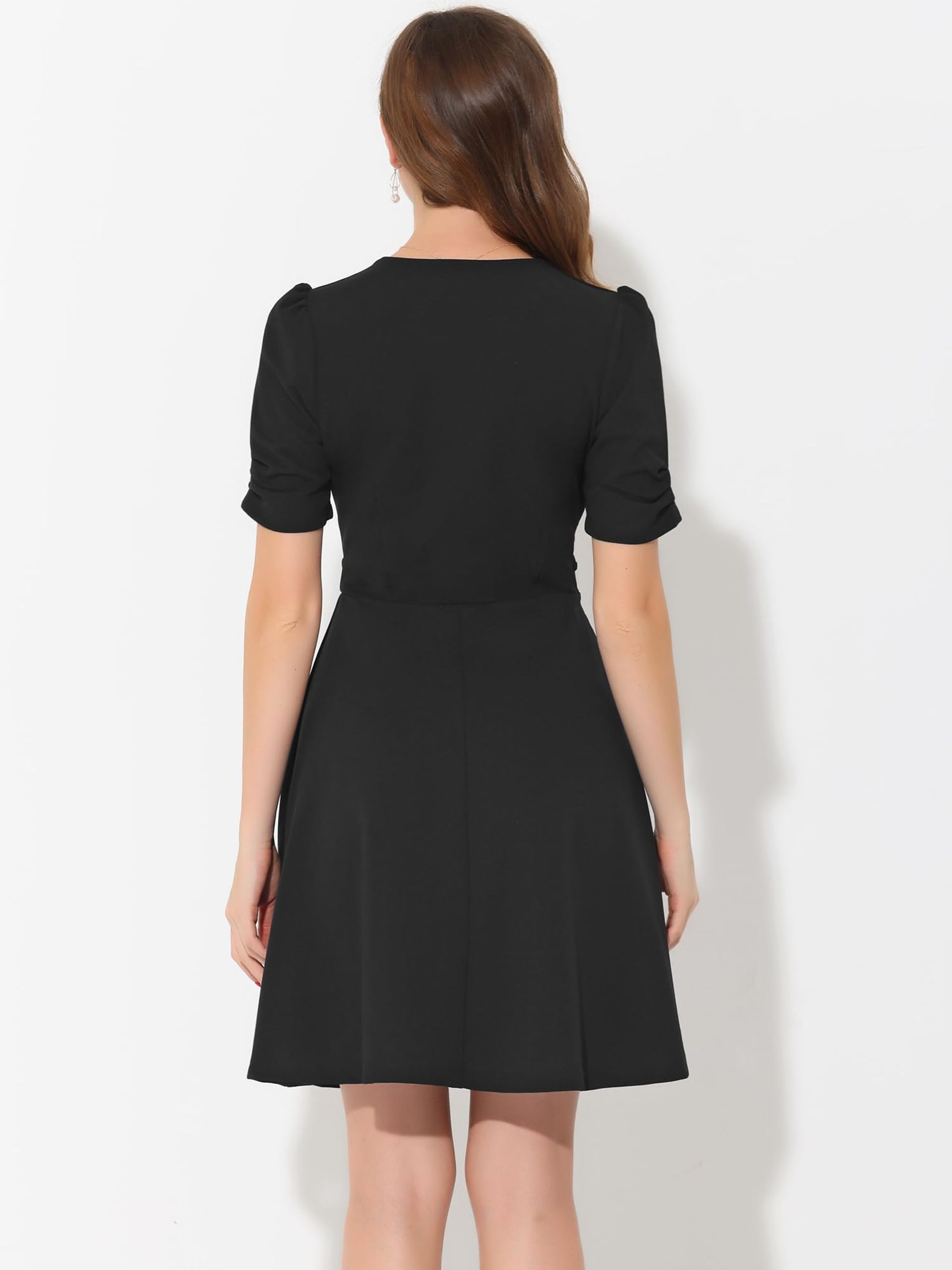 Allegra K Women'S A-Line Dress, Pleated Short Sleeve, Sweetheart Neck, El