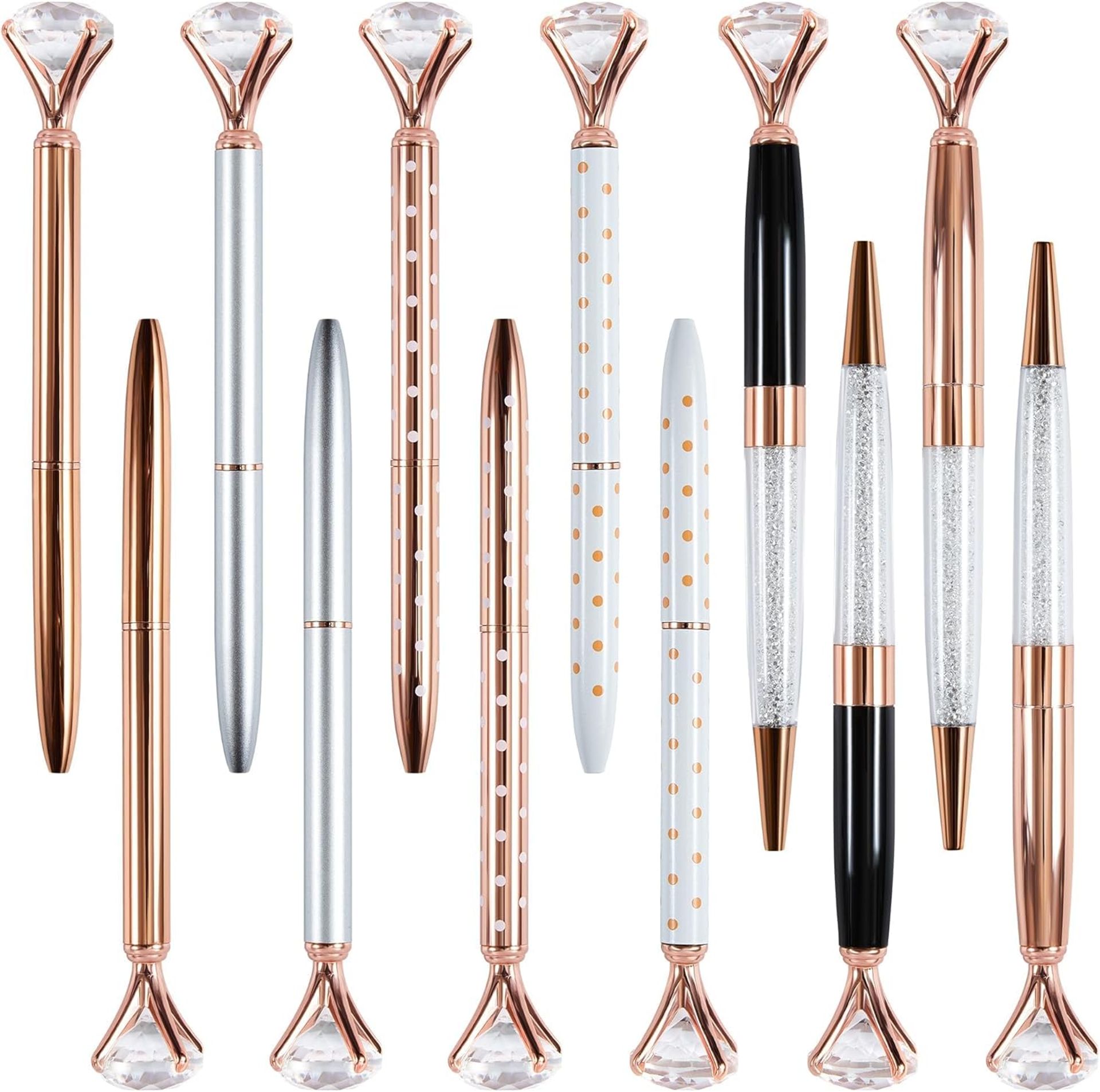 Eyourlife 12 PCS Diamond Crystal Pens, Rose Gold & Silver, 0.5mm Ballpoint with Refills