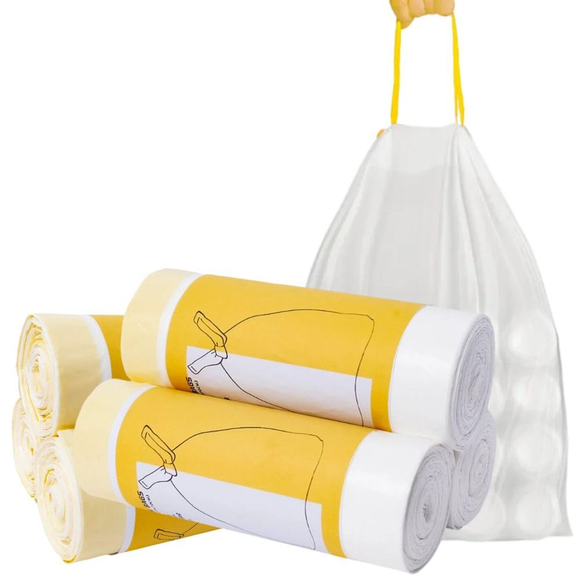 Durable Drawstring Bin Liners 20L, 25L, 30L - Strong, Large Capacity Garbage Bags (100 Count)