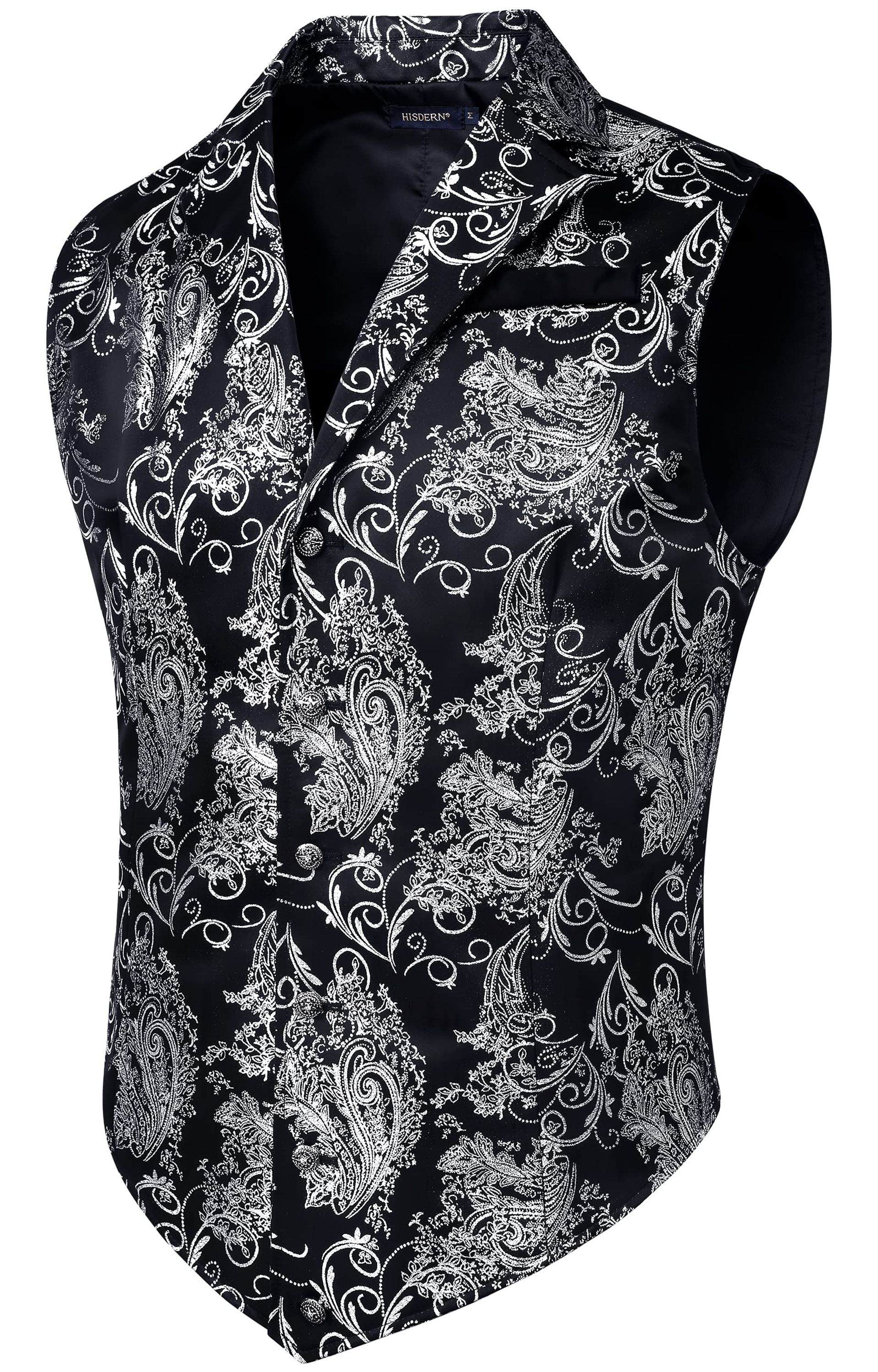 Men's Paisley Waistcoat Vintage Gothic Steampunk Lapel Party Vest for Suit or Tuxedo - Navy Blue 3XL