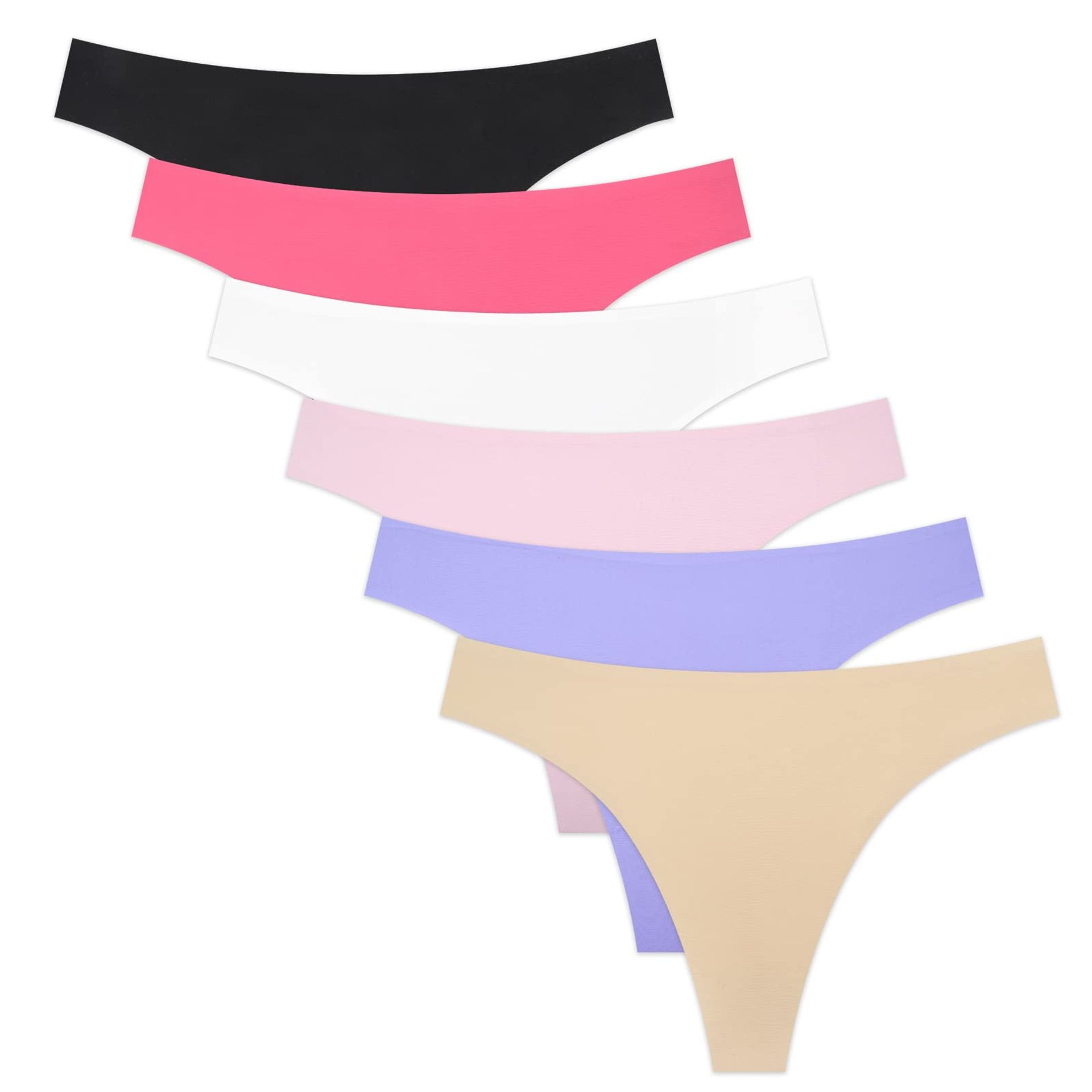 Yrendenge 6 Pack Ice Silk Seamless Low Rise Thongs for Women - Multicolor No Show Knickers