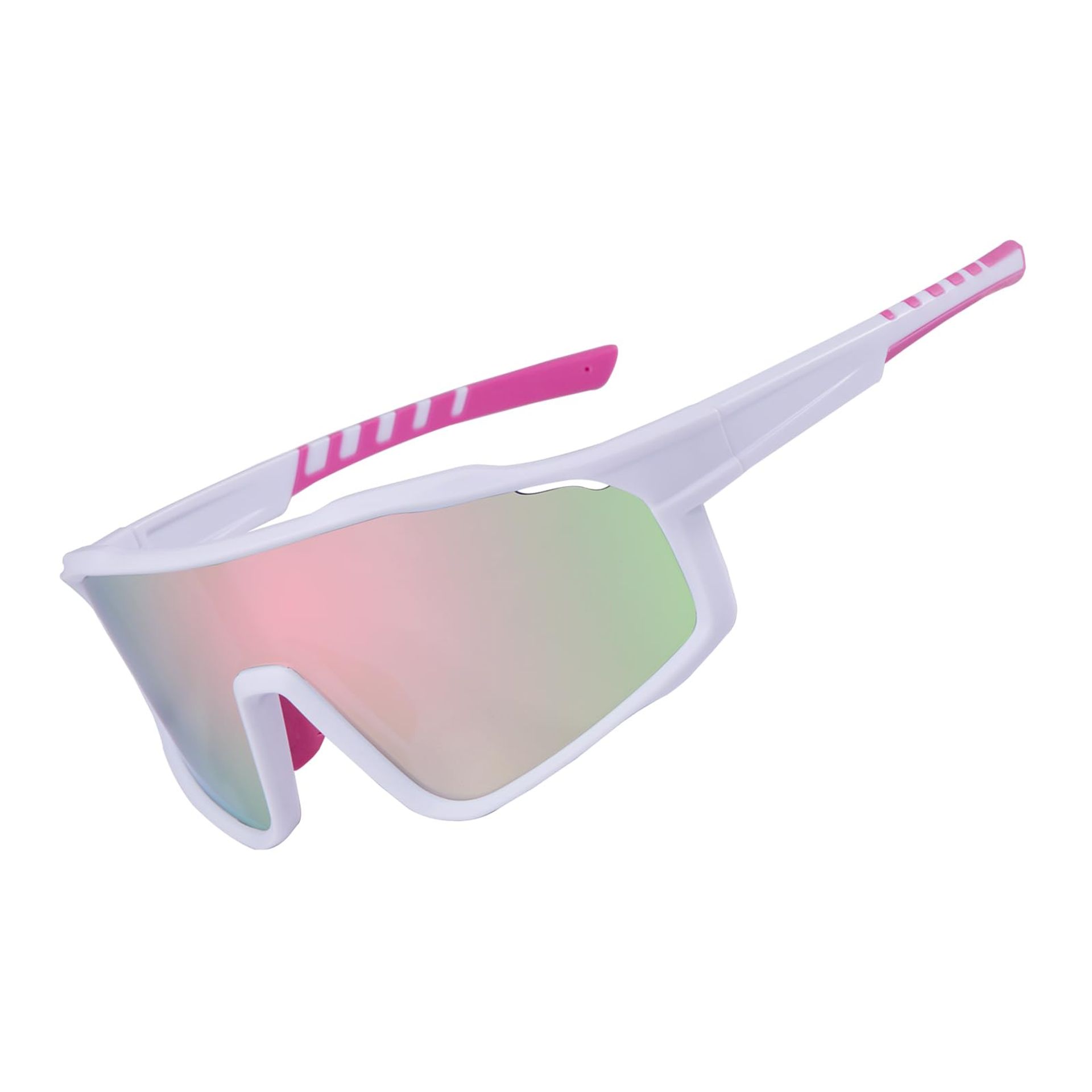 Polarised Cycling Sunglasses UV400 Protection for Men & Women Outdoor Sports, Driving & Fishing Glasses - White Frame Pink Film Lens 146x38mm