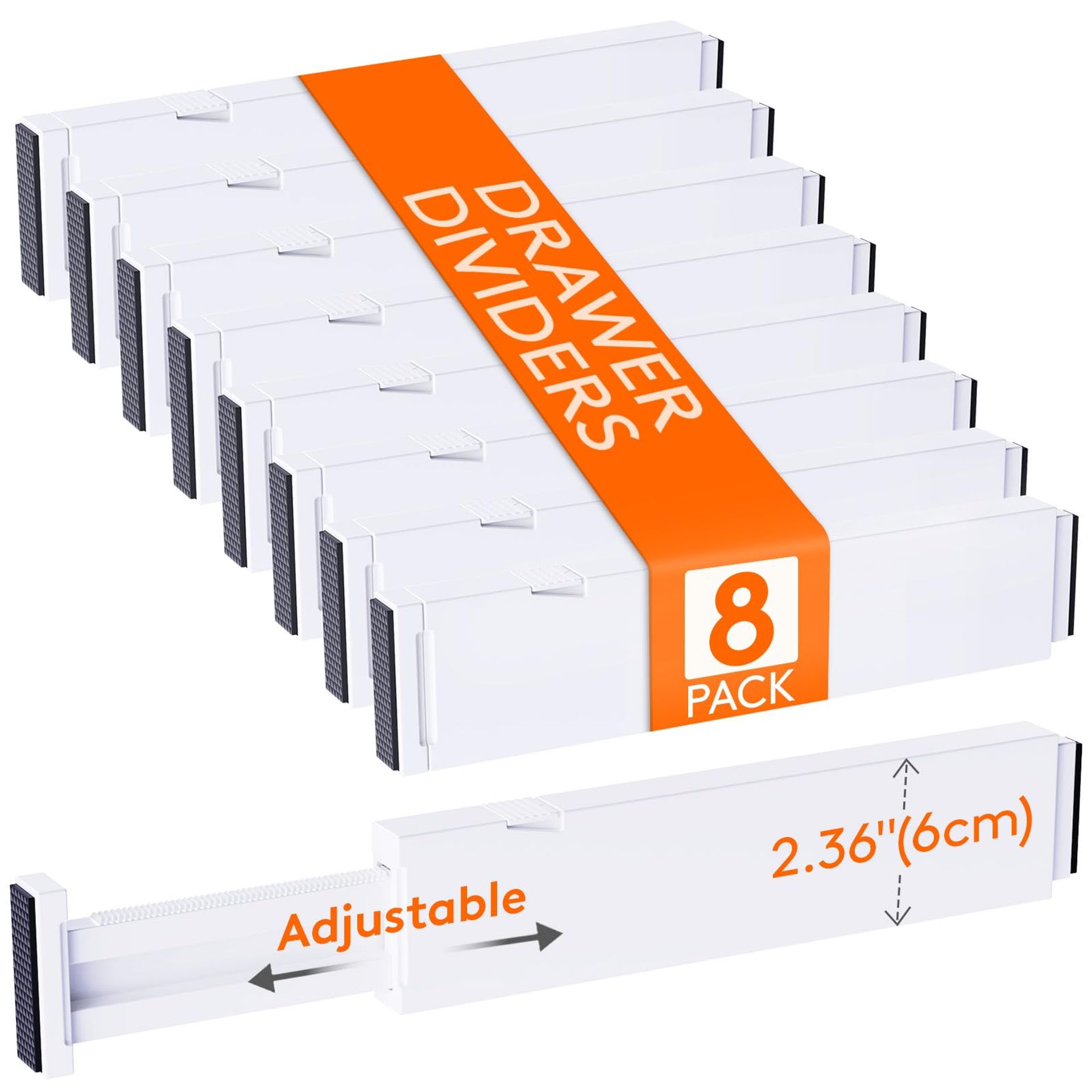 8 Pack Adjustable Kitchen Drawer Dividers, Expandable Plastic Organisers for Utensils, Clothes, Makeup & Office Storage