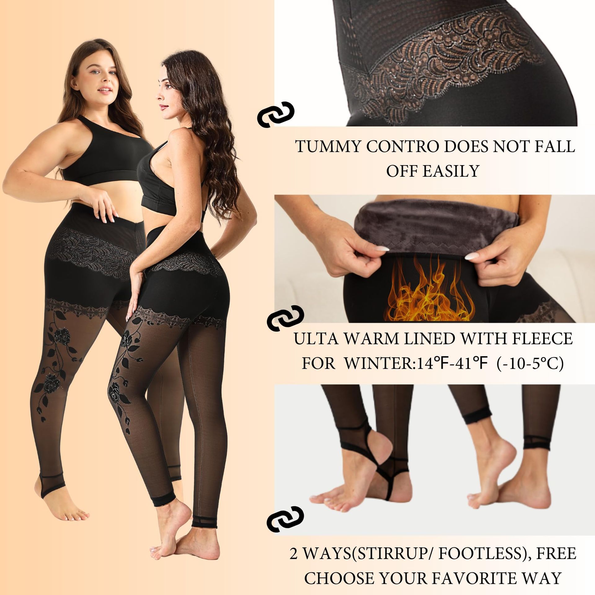 Transparent Fleece Lined Tights For Women, Fake Translucent Thermal Stockings Flawless Legs Pantyhose Lady Winter Comfy Warm Hight Elastic