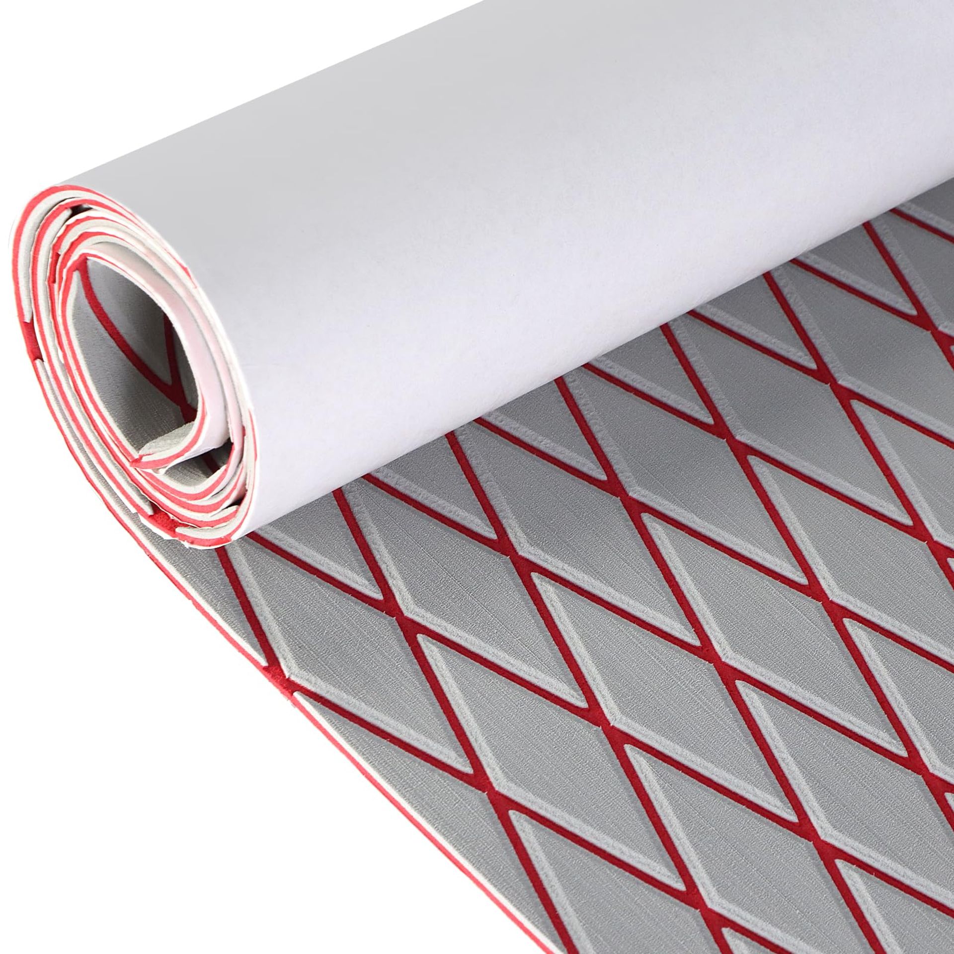 EVA Foam Boat Flooring Decking Sheet 6mm Anti-Slip Marine Self Adhesive Mat for Yacht, Motorboat, RV, Coolers - Grey with Red Diamond Lines 190x70cm