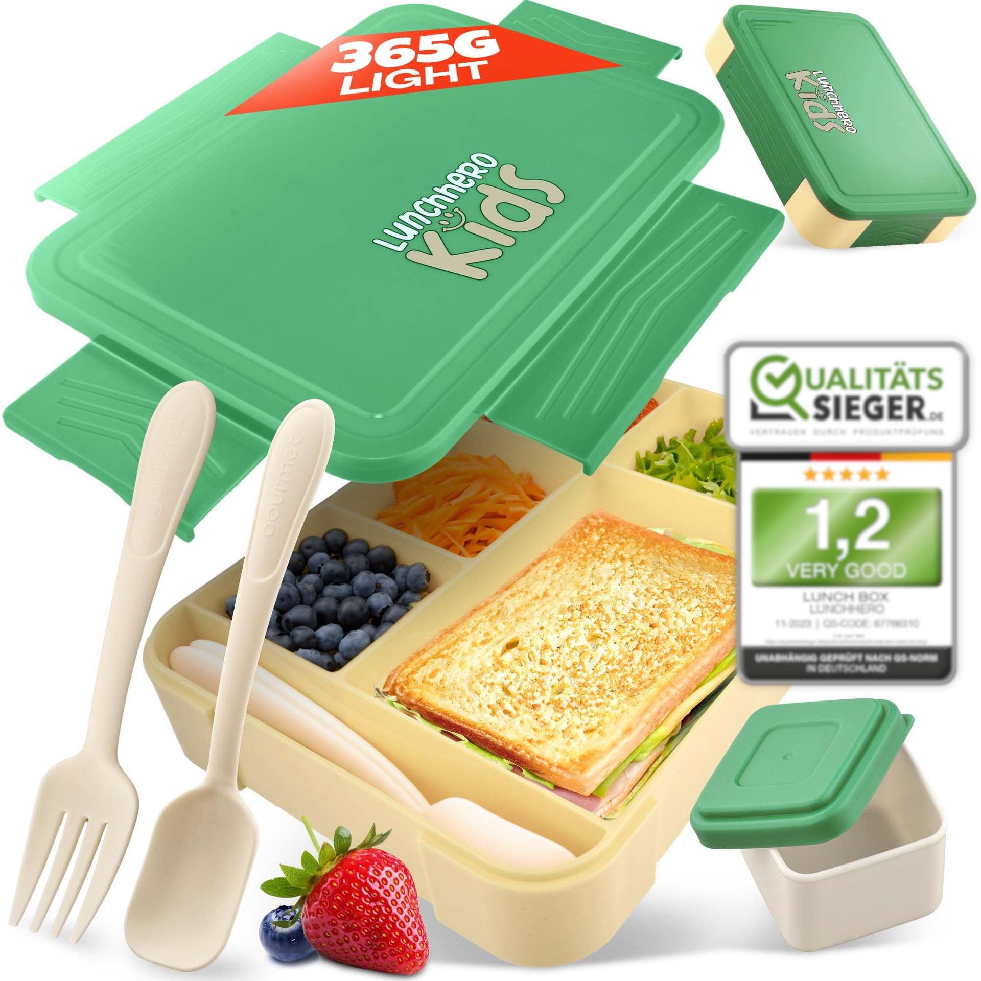 Kids Bento Lunch Box with Leak-Proof Compartments & Cutlery - BPA Free Snack Box for Boys & Girls
