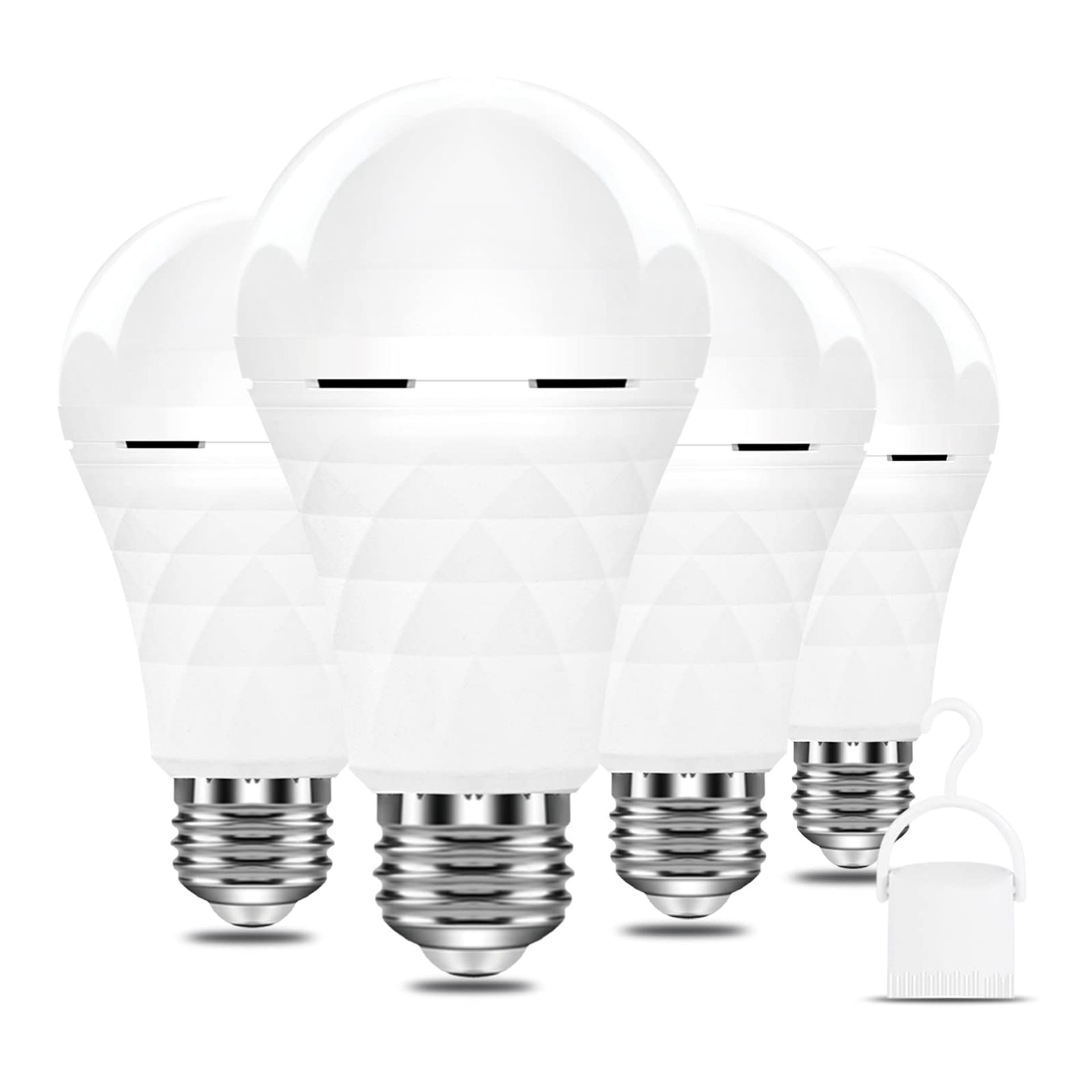 Neporal 4 Pack Rechargeable Emergency LED Bulb 1200mAh Battery Operated Light Bulb E27 with Hook for Power Outage Camping Tent Hurricane Emergency Lights for Home Power Failure (A19)