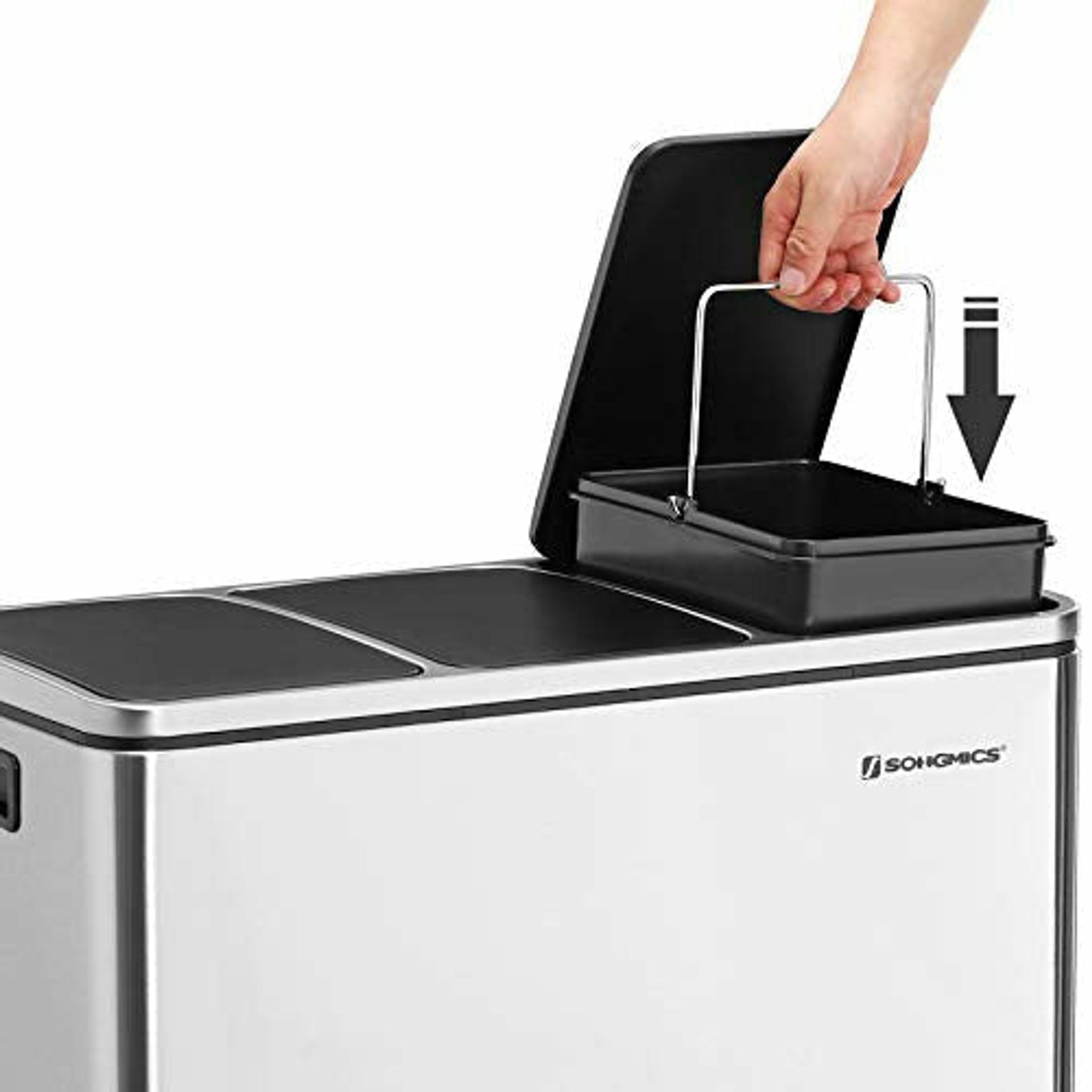 SONGMICS Recycling Bin, Triple Trash Can, 3 X 18L, Pedal Bin With