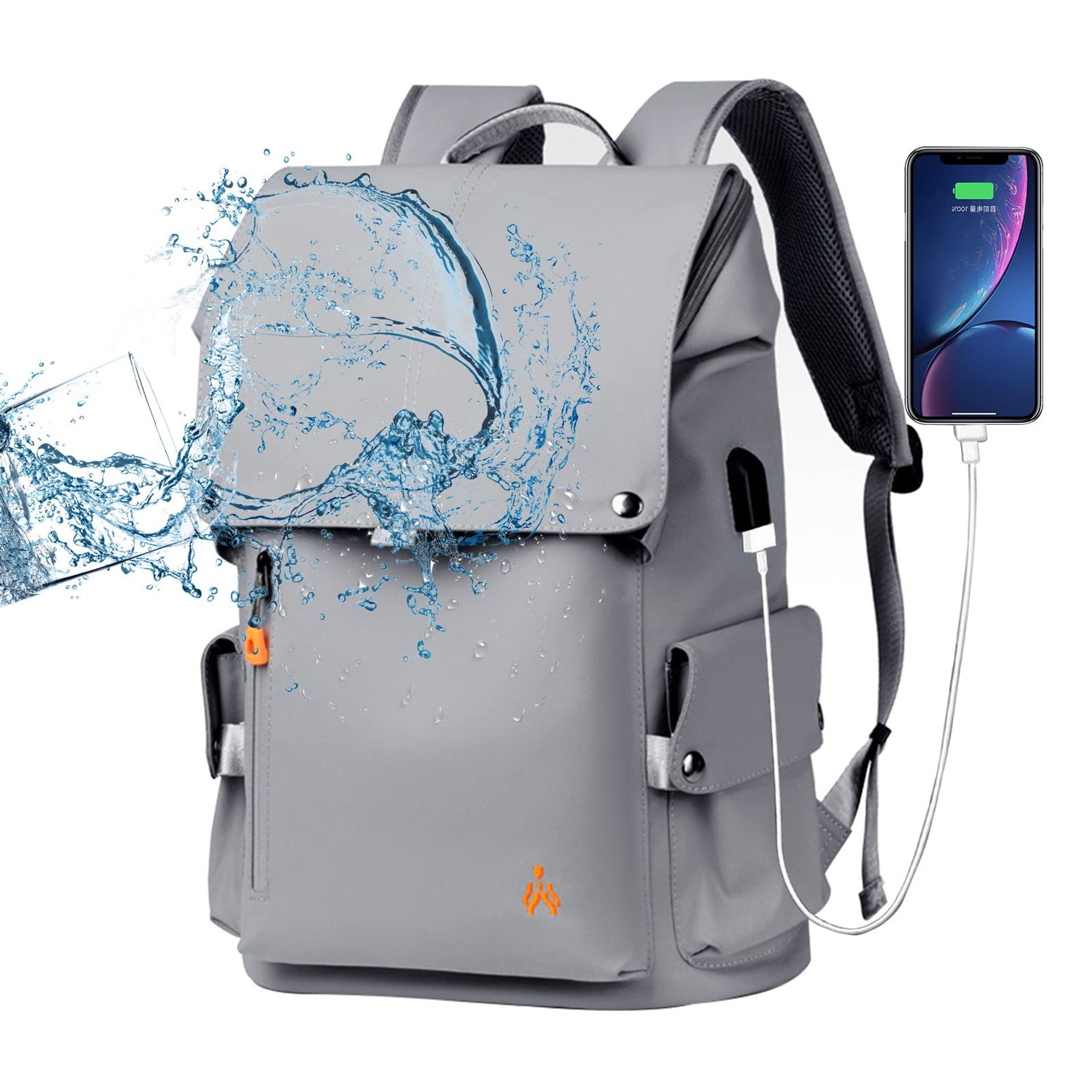 ZoraVson 15.6" Laptop Backpack with Headphone Jack & Charging Port - Unisex Travel & School Bag (Grey)