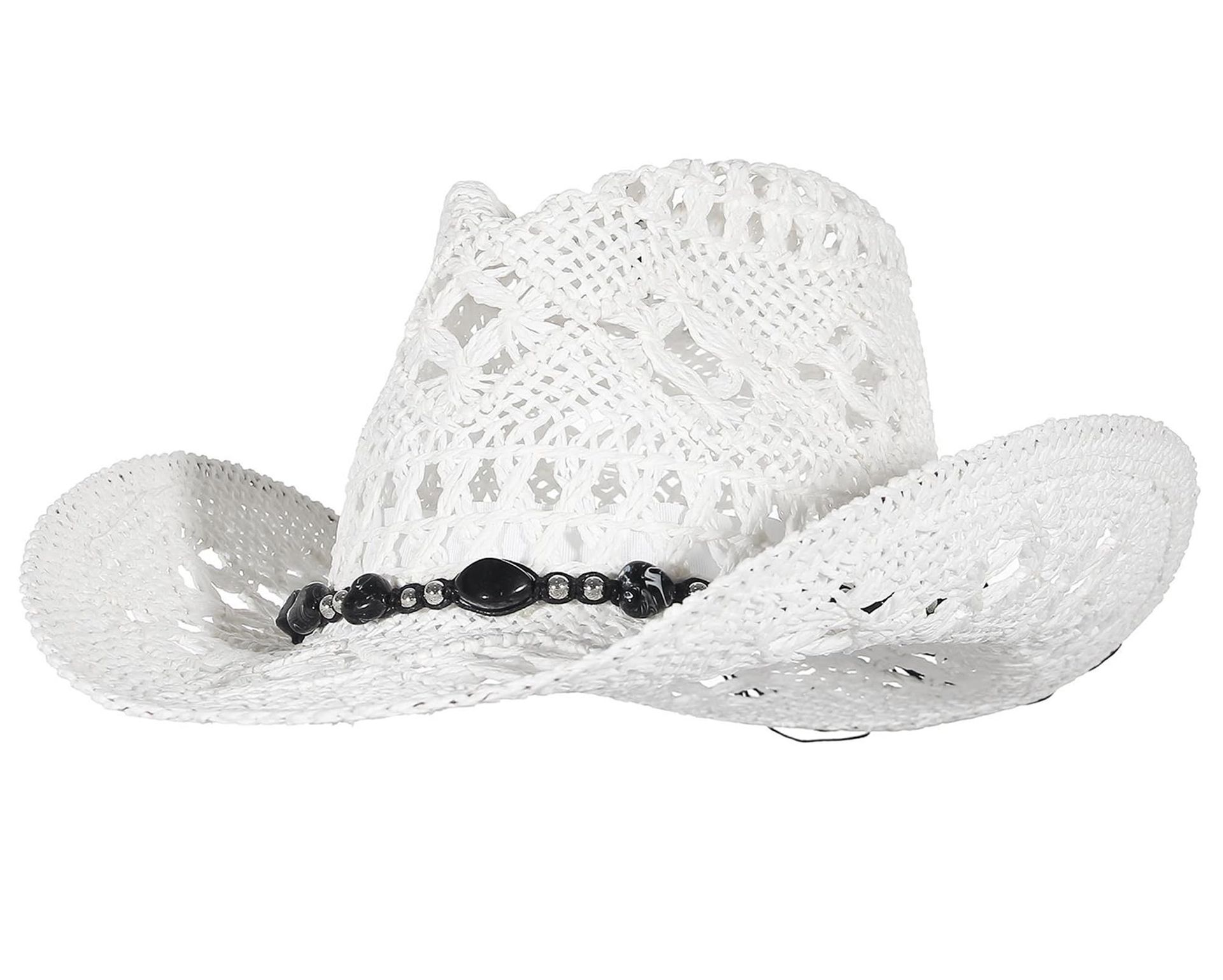 Unisex Straw Cowboy Hat with Hollow Out Design - Roll Up Brim Beach & Summer Sun Protection