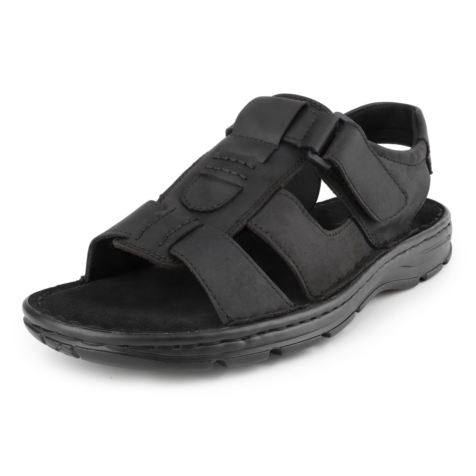 Men's Leather Sandals Fisherman Outdoor Walking Breathable Anti-Slip Footwear - Black UK 7