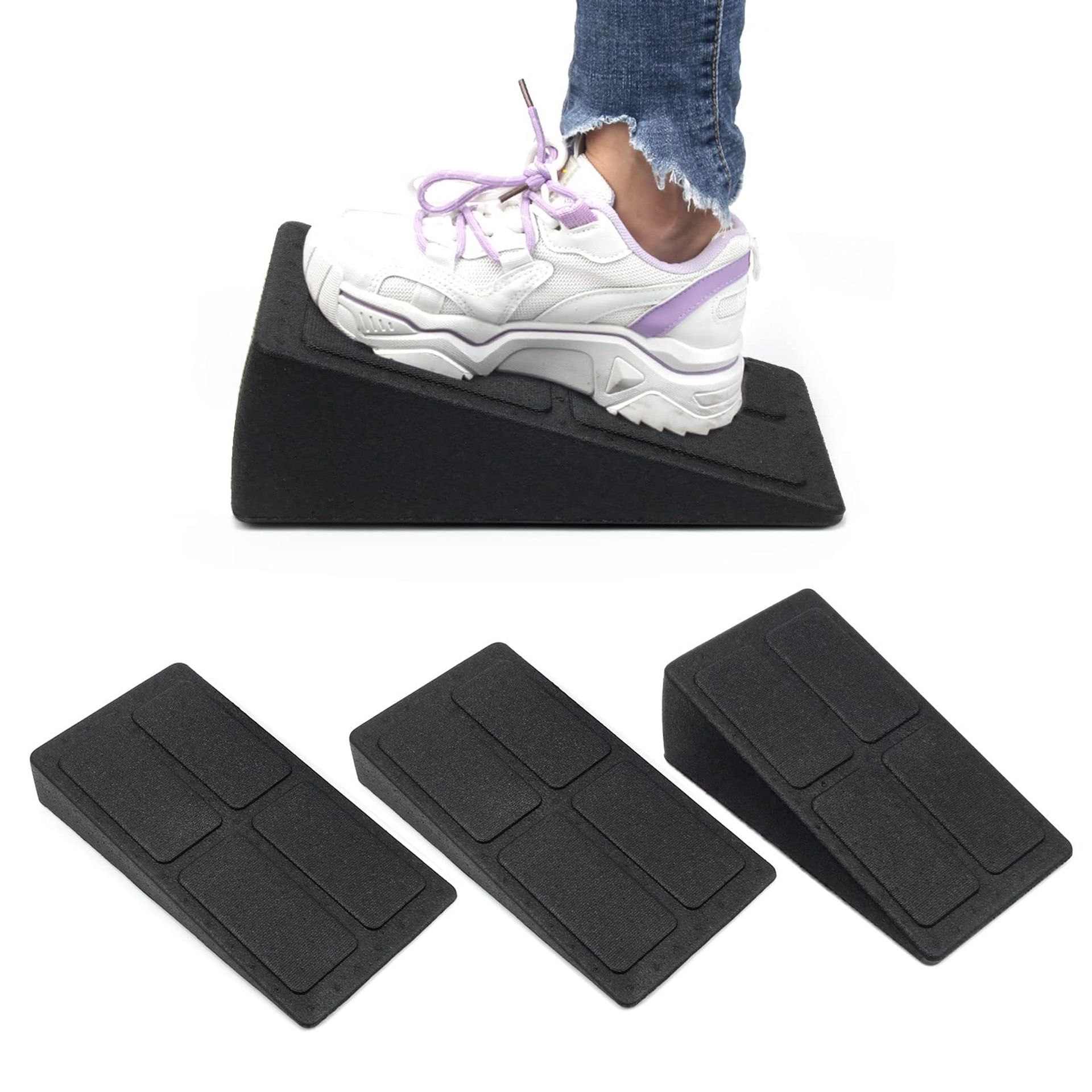 3Pcs Squat Wedge Blocks Non-Slip Adjustable Slant Board for Heel Elevated Squats, Calf Raises & Leg Stretching - Black