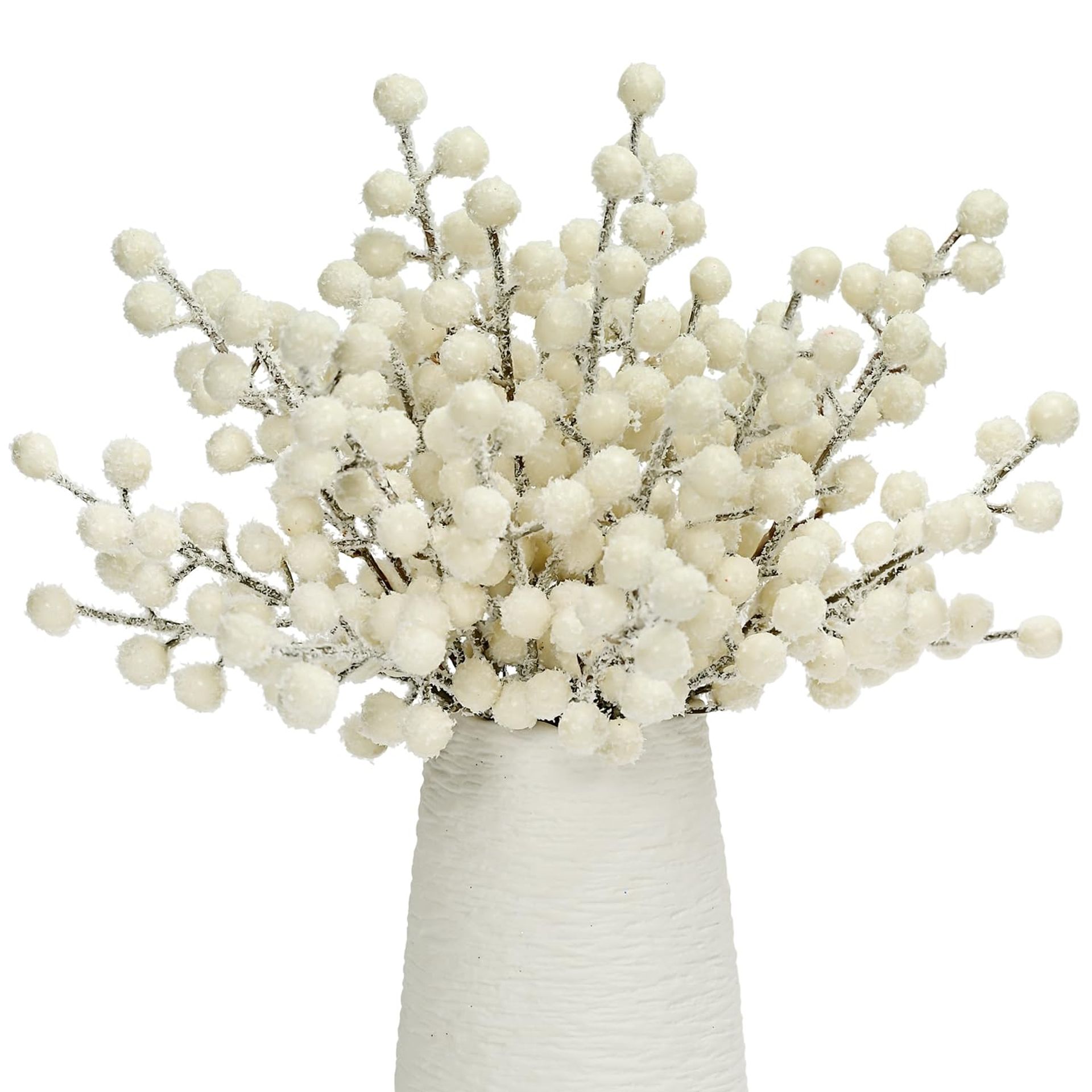 24 Pcs 9'' Artificial Snow Berry Stems for Christmas Tree & Wreath Décor - White Frosted Holly Branch