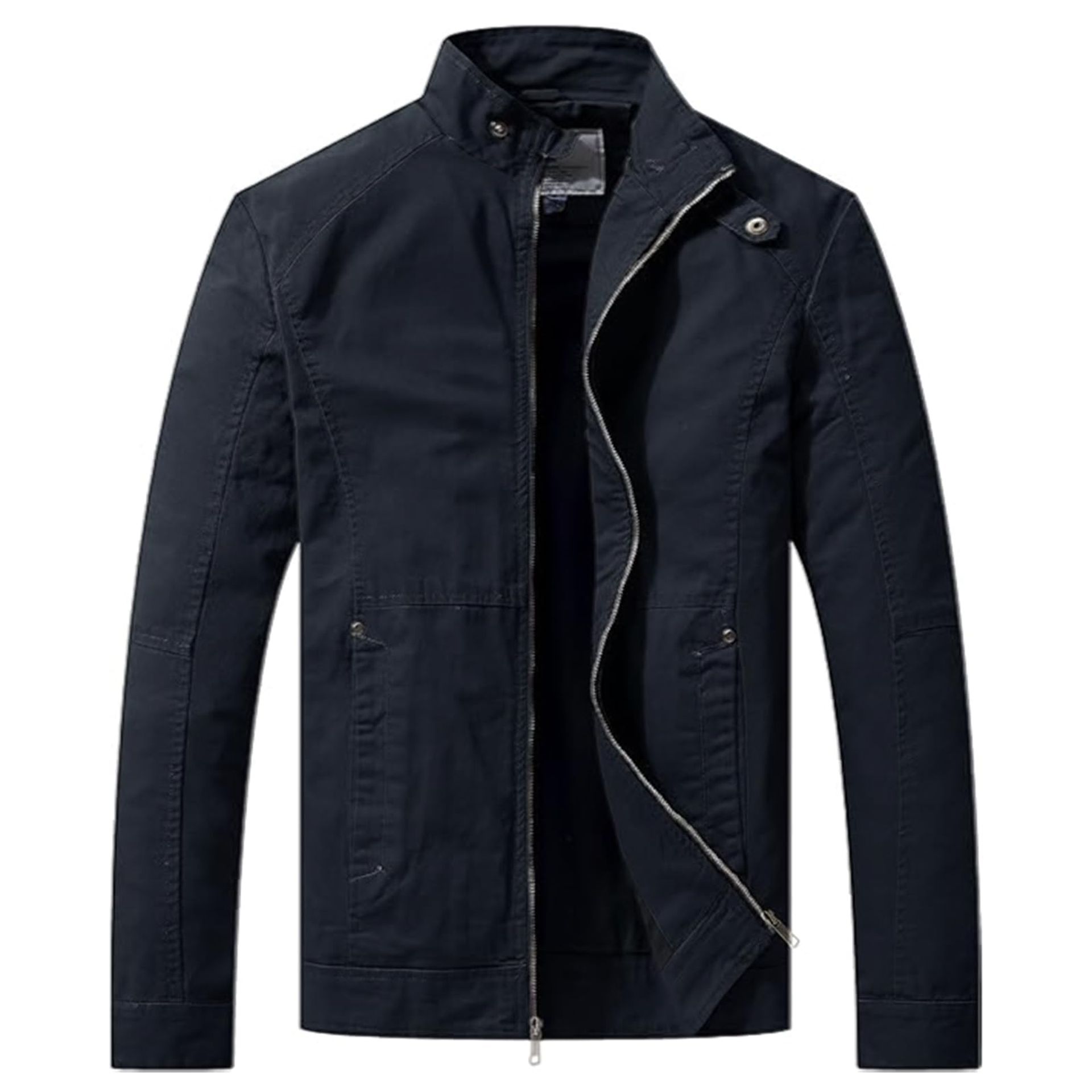 Men's Casual Cotton Jacket Outdoor Windbreaker Full-Zip Lightweight Coat - Black XL