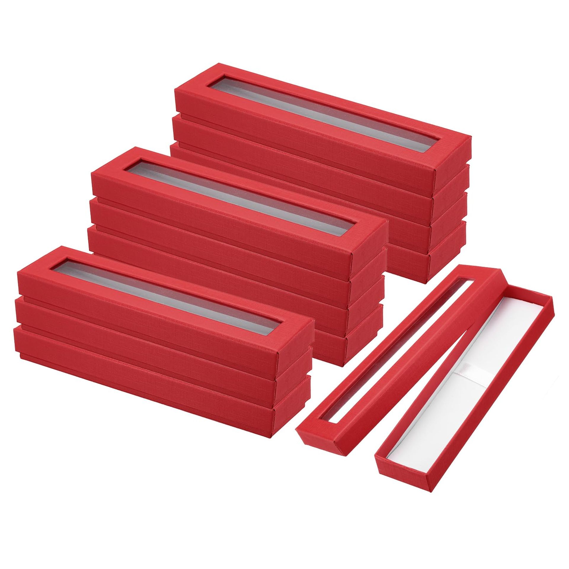 Pen Gift Box Set 12 Pack Cardboard Presentation Cases with Clear Window for Fountain Pen, Ballpoint or Pencil - Red