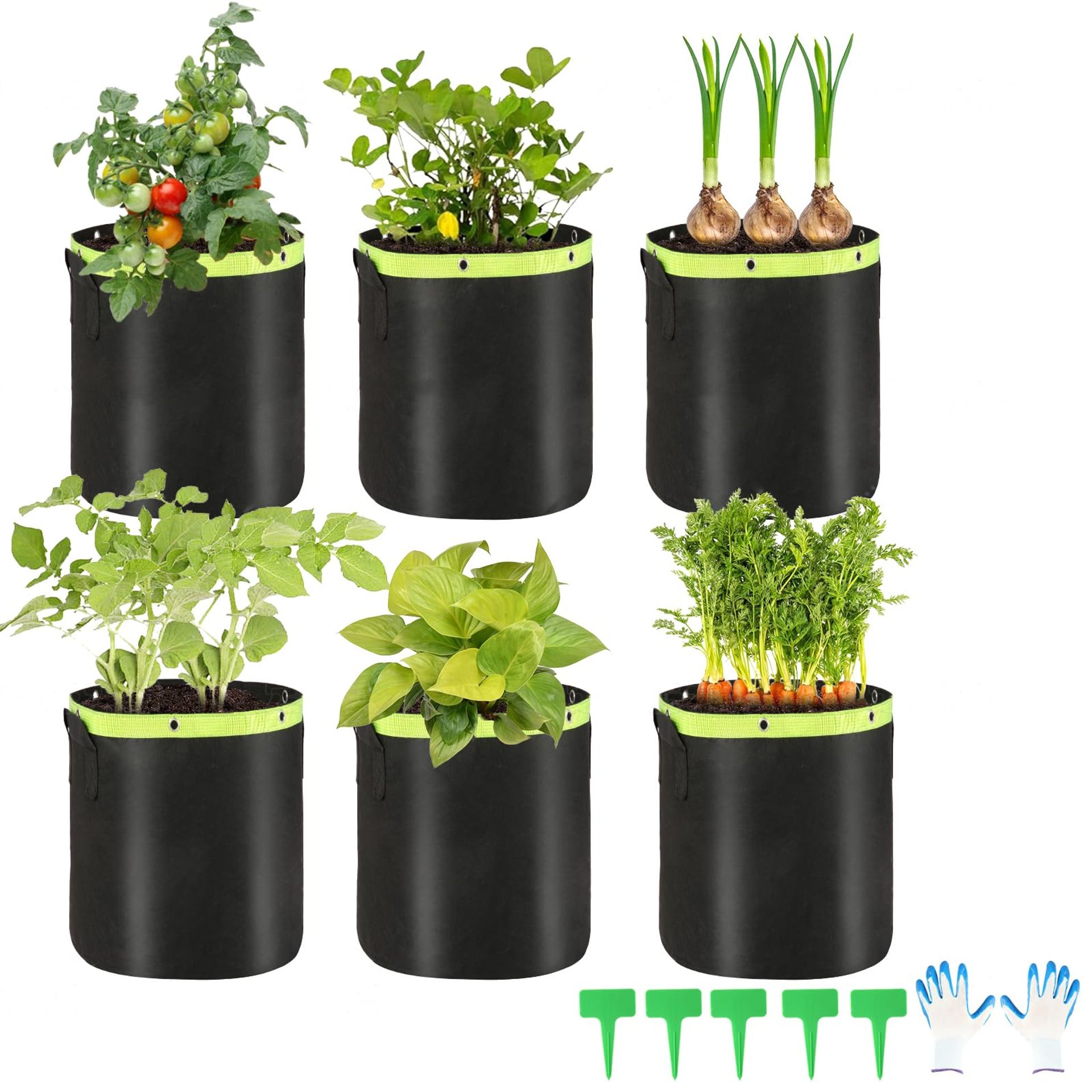 Potato Growing Bags 5 Pack 7 Gallon Non-woven Fabric Planters with Access Flap for Vegetables and Fruits - Black 30x35cm