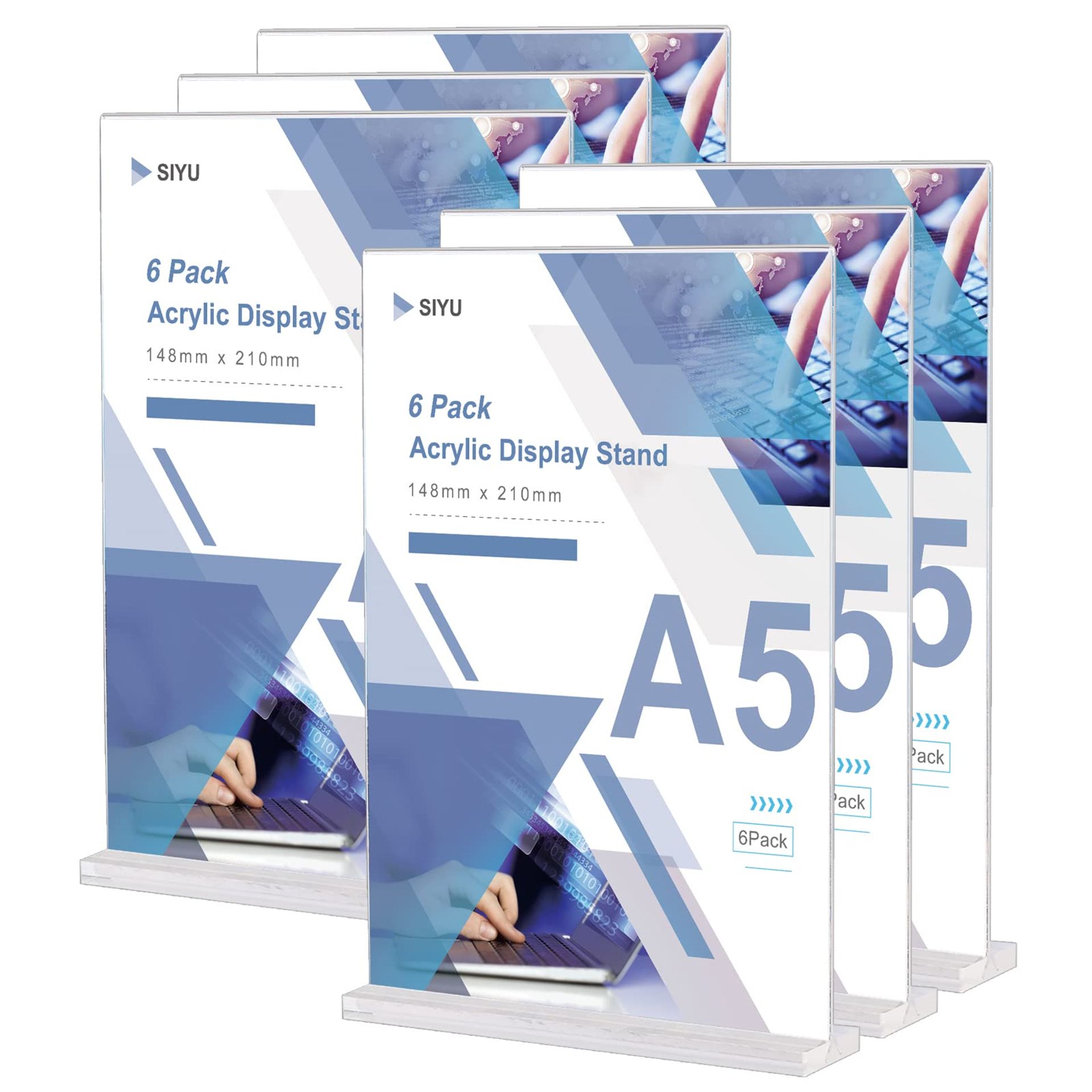 Clear Acrylic A5 Sign Holder 6-Pack - Double-Sided Display Stands for Shops, Restaurants & Offices