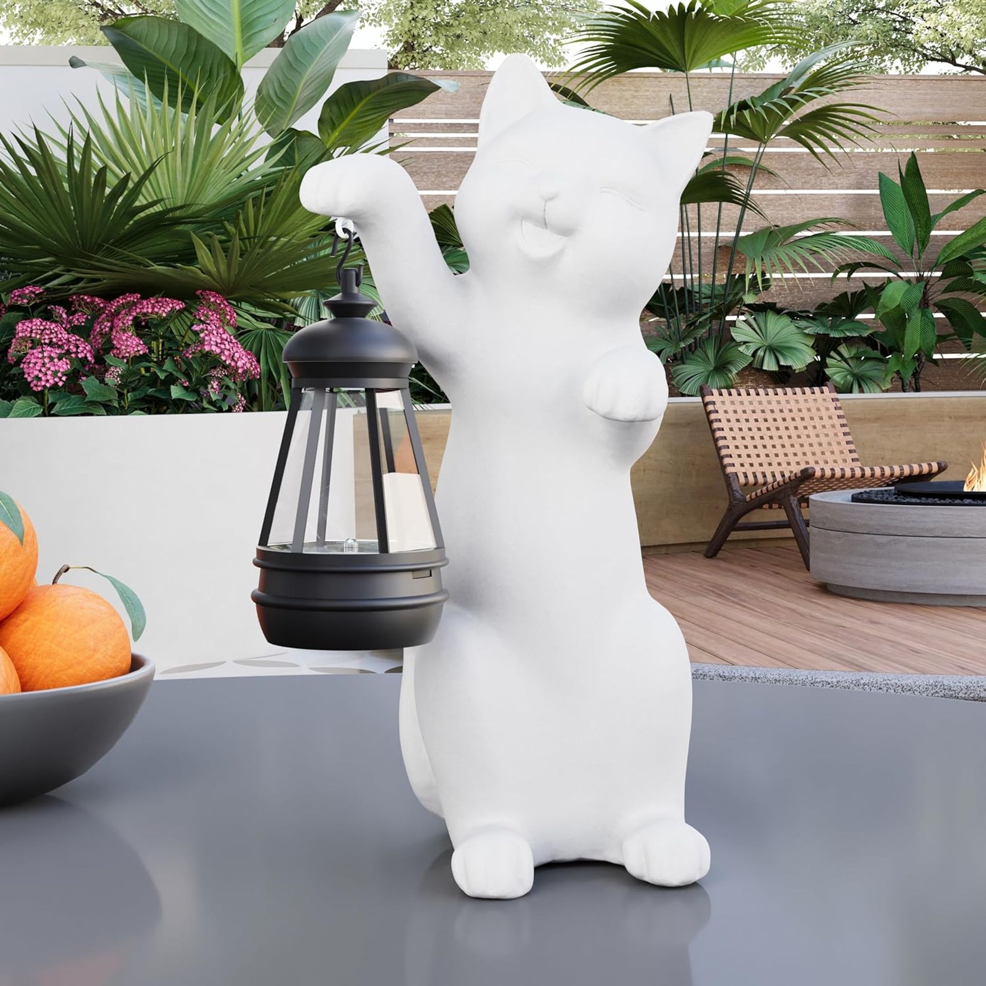 Solar Powered Resin Garden Statue -  Cat - Waterproof 10 Inch Garden Statue for Patio, Balcony, Lawn, Yard Etc (Hand)