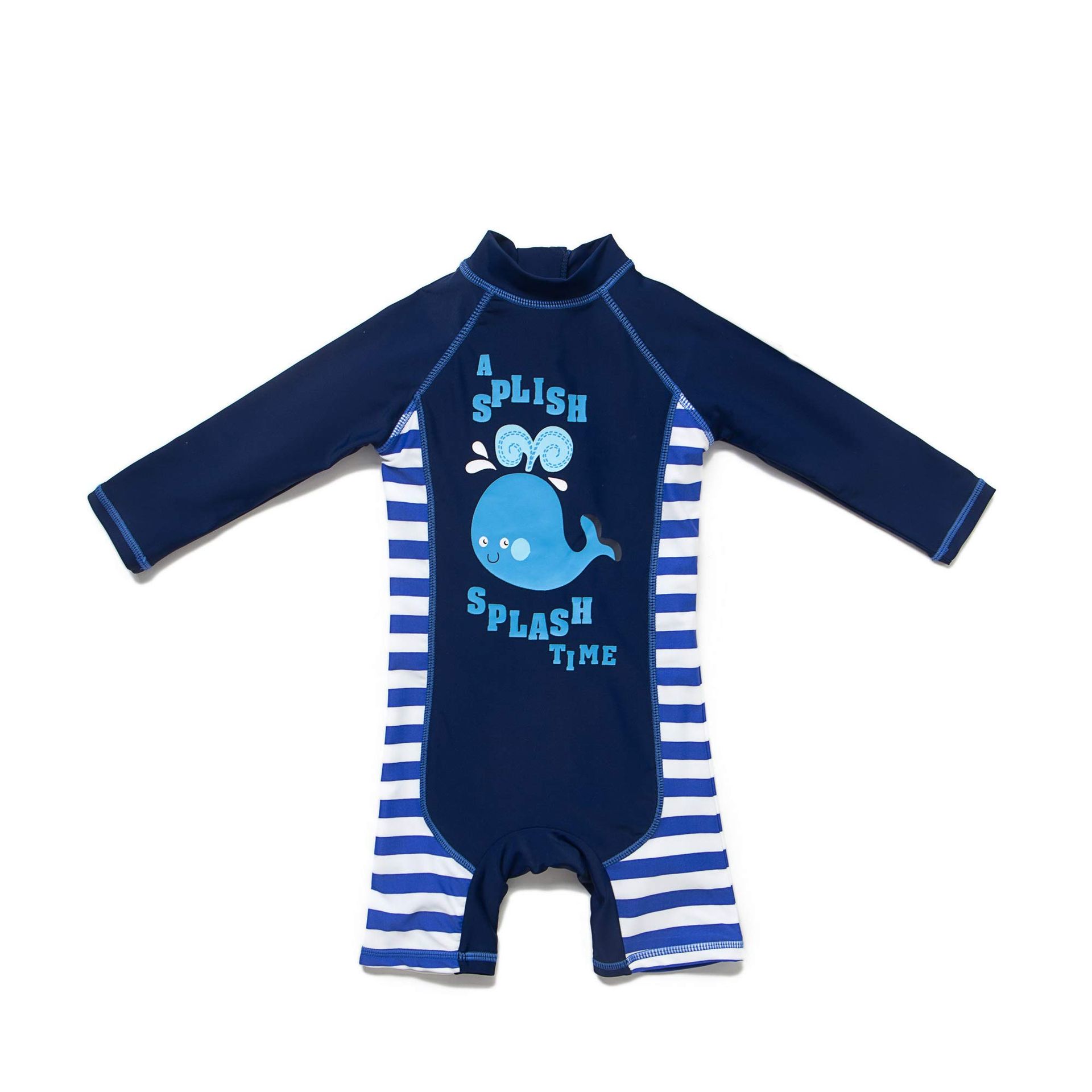 Baby Boys Sunsuit UPF 50+ All-in-One Swimwear with Sun Hat – Whale Print, 18-24 Months
