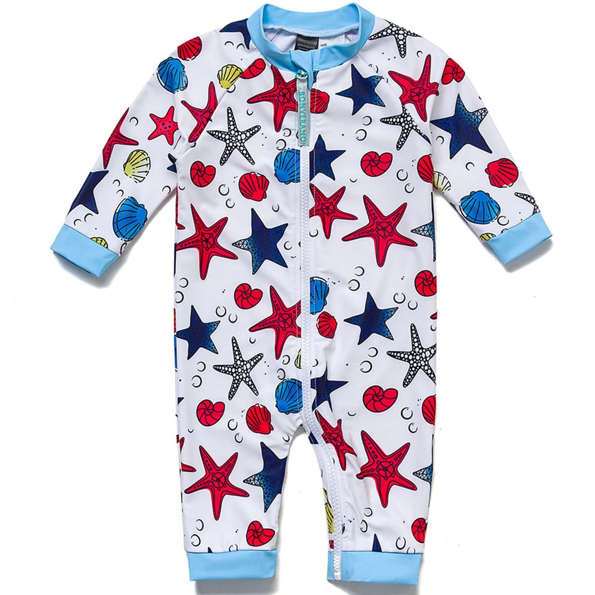Baby & Toddler One-Piece Swimsuit UPF 50+ Sun Protection, Eco-Friendly Fabric, Long Sleeve Zip Suit - 12-18 Months
