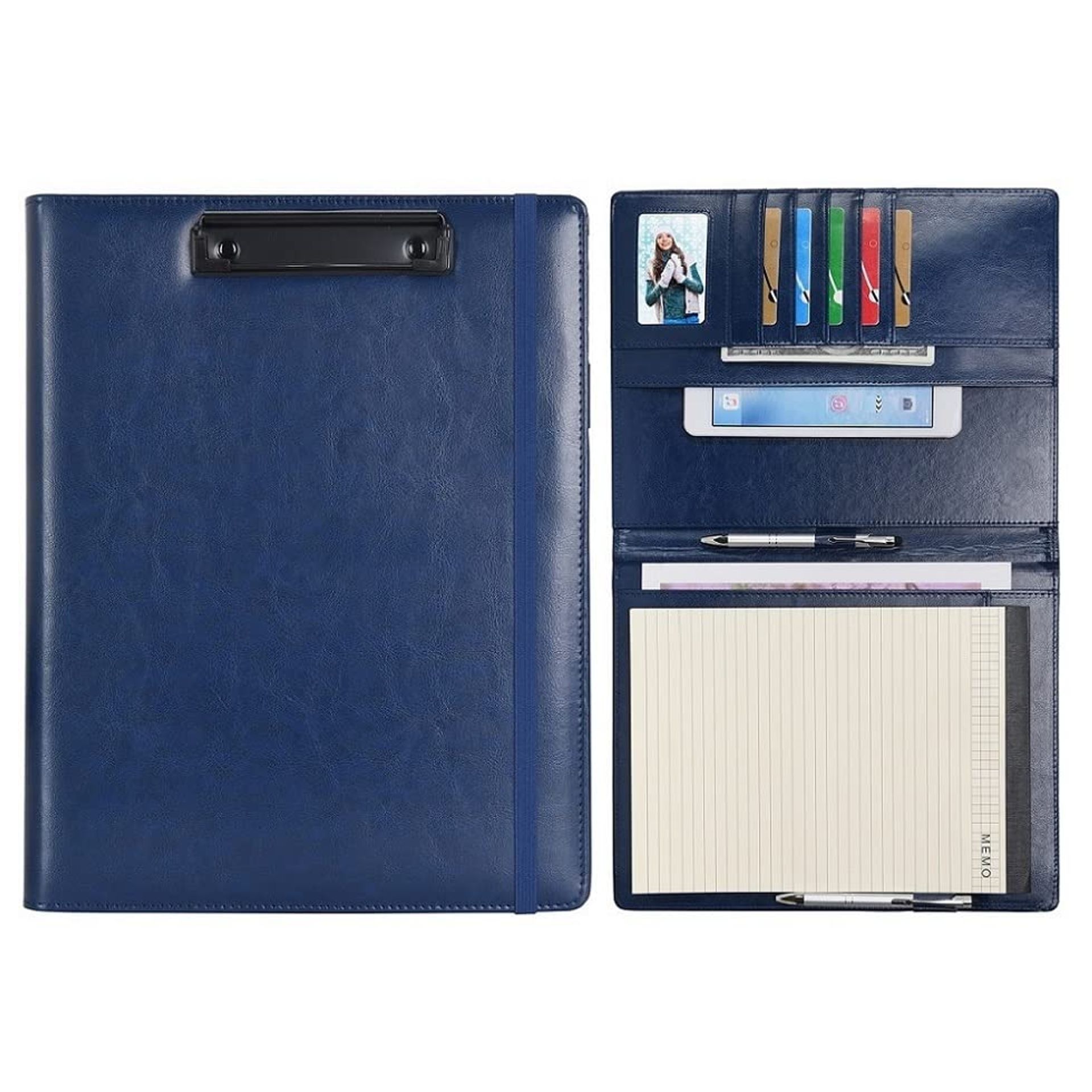 A4 PU Leather Clipboard Portfolio Document Case for Office, School & Travel - Blue