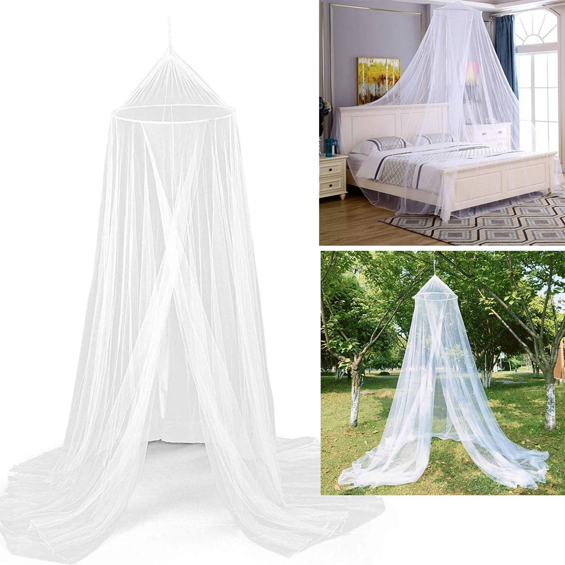 White Dome Mosquito Net Bed Canopy with Full Hanging Kit - 250cm for Children
