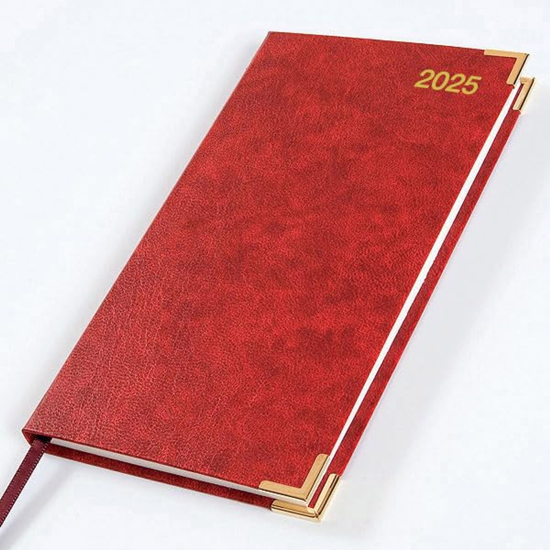 2025 Pocket Diary - Week to View, Red Leathertex, Includes UK & World Maps, 13-Month Planner