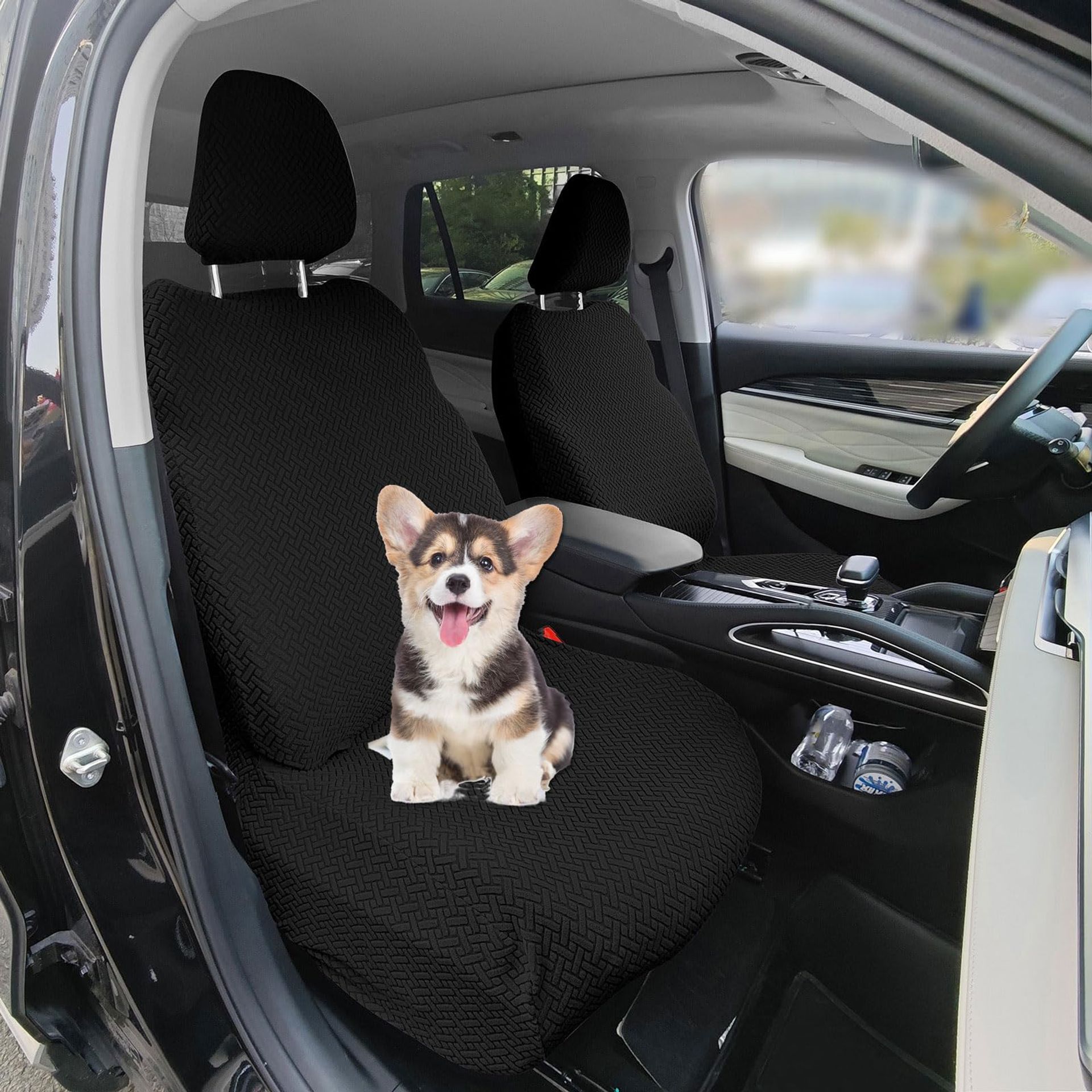 Car Seat Covers 2 Pack Breathable Universal Fit Protectors All-Season Comfort with Headrest Covers - Black