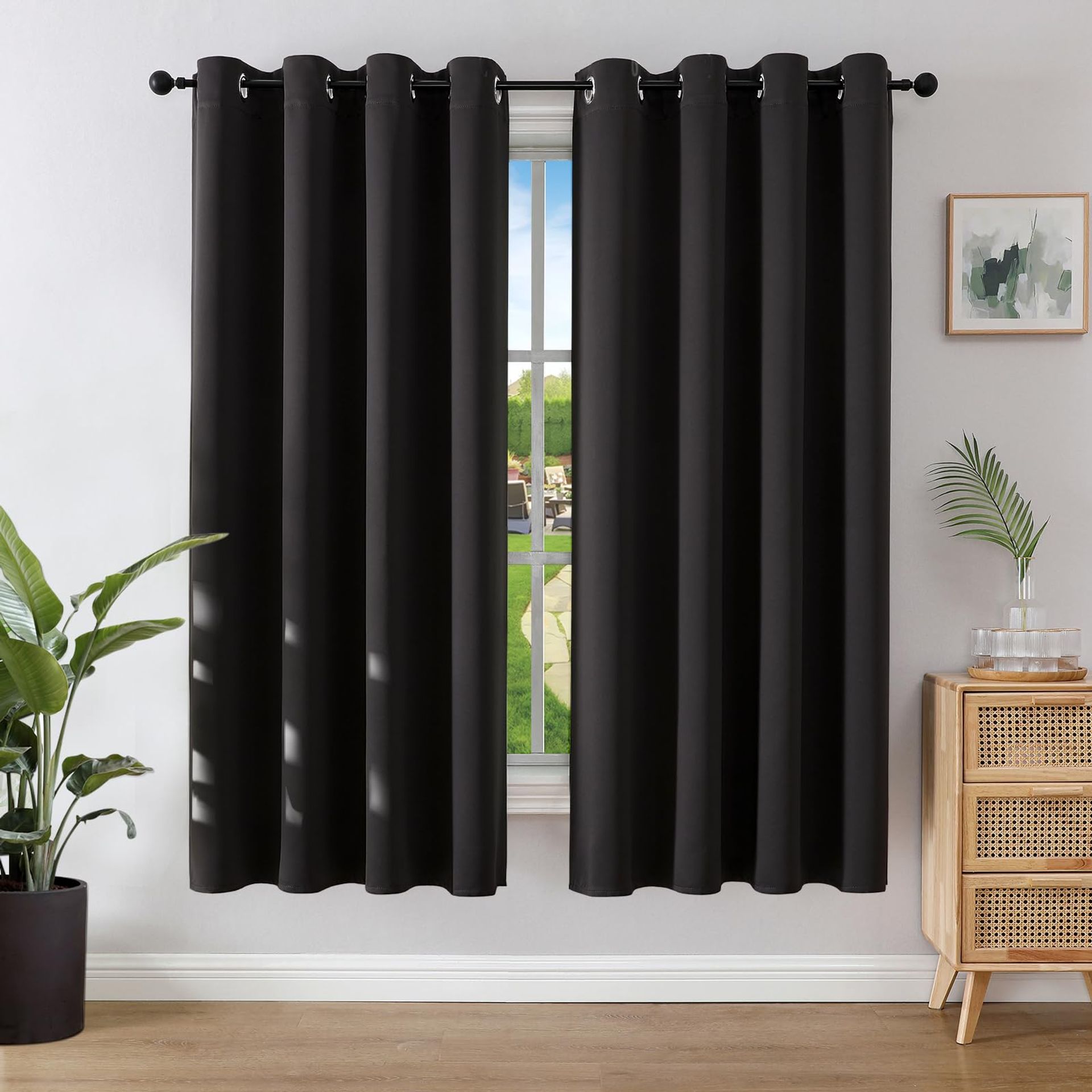 Blackout Curtains Eyelet Thermal Insulated Energy-Saving Drapes for Bedroom and Living Room - Black 66 x 72 Inch 2 Panels