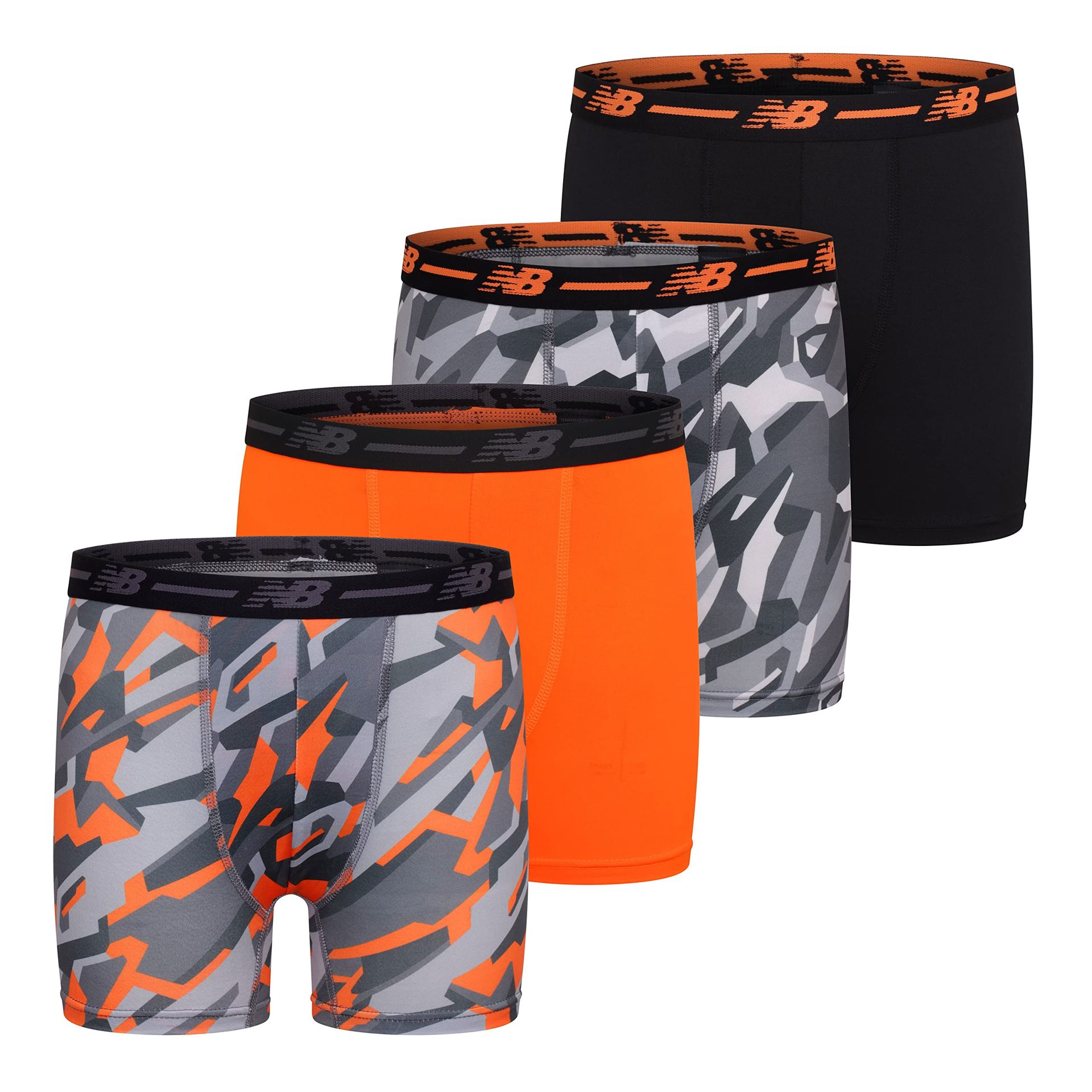 New Balance Boys' 3.5" Performance Boxer Briefs 4 Pack - Lava/Grey/Black, Medium