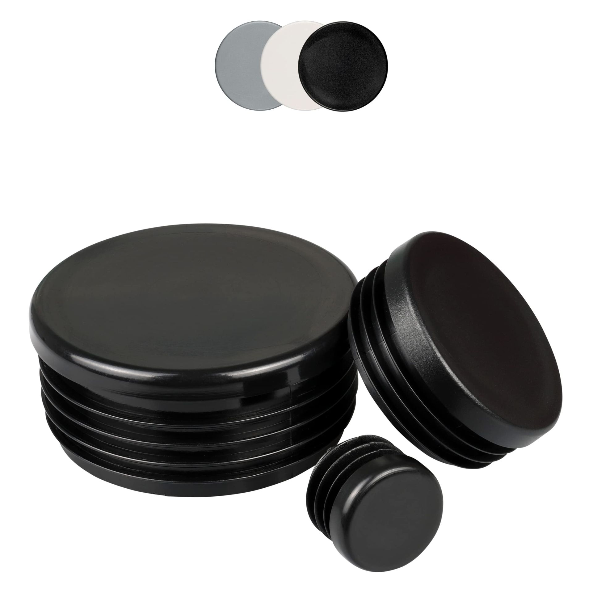 10pc Round Plastic Pipe End Caps 10-120mm - Black Rubber Grip, Protect Floors & Pipes