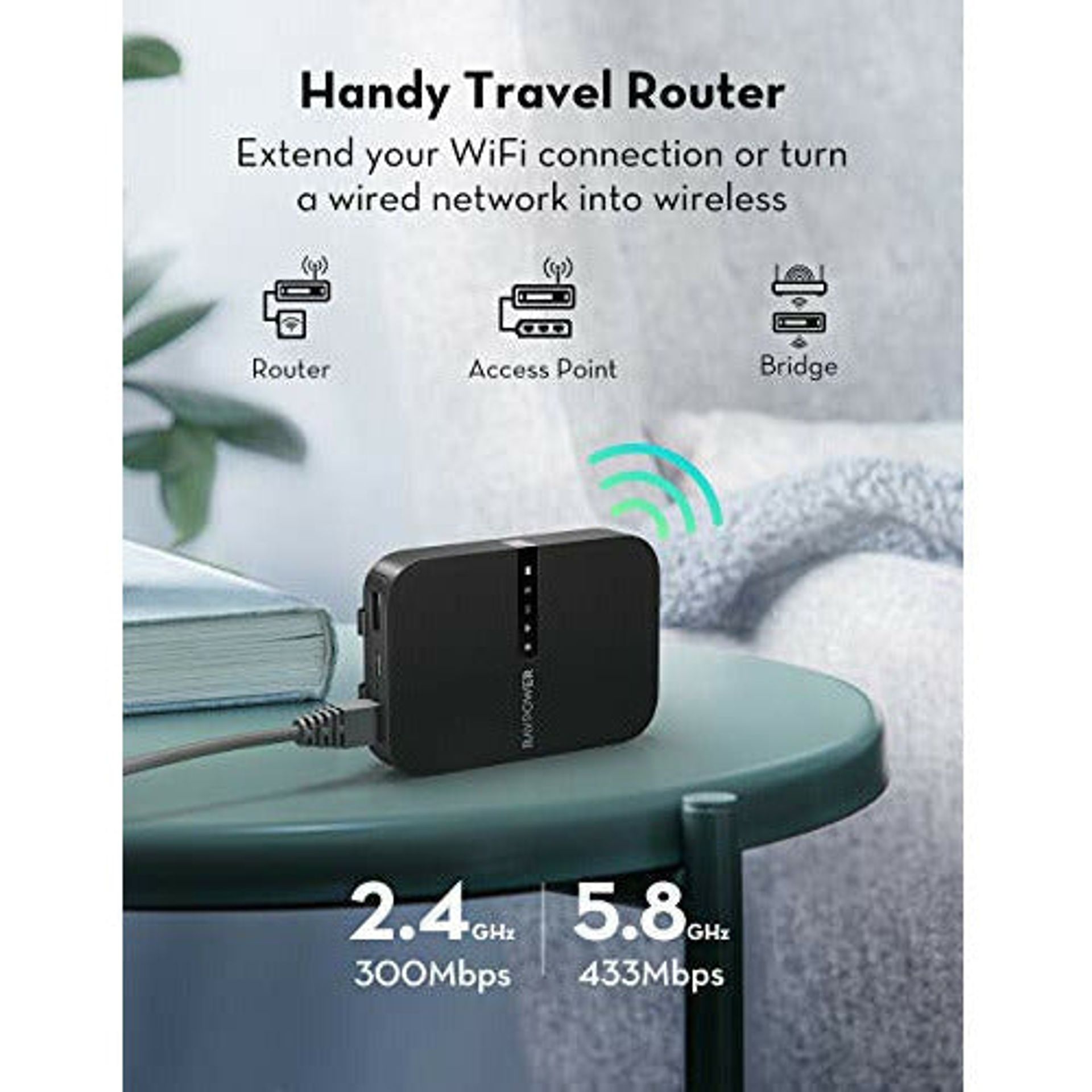 RAVPower FileHub, Travel Router AC750, Wireless SD Card Reader, Connect P