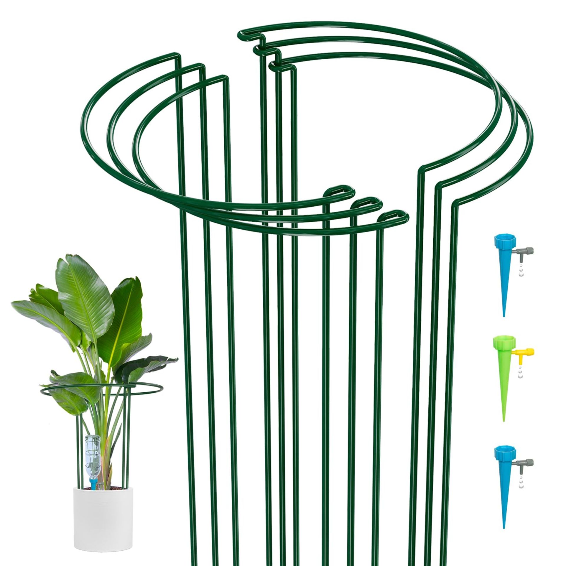 6 Pack Metal Garden Plant Support Stakes Heavy Duty Half Round Flower Hoops with Watering Spikes - Green 50cm/6PCS