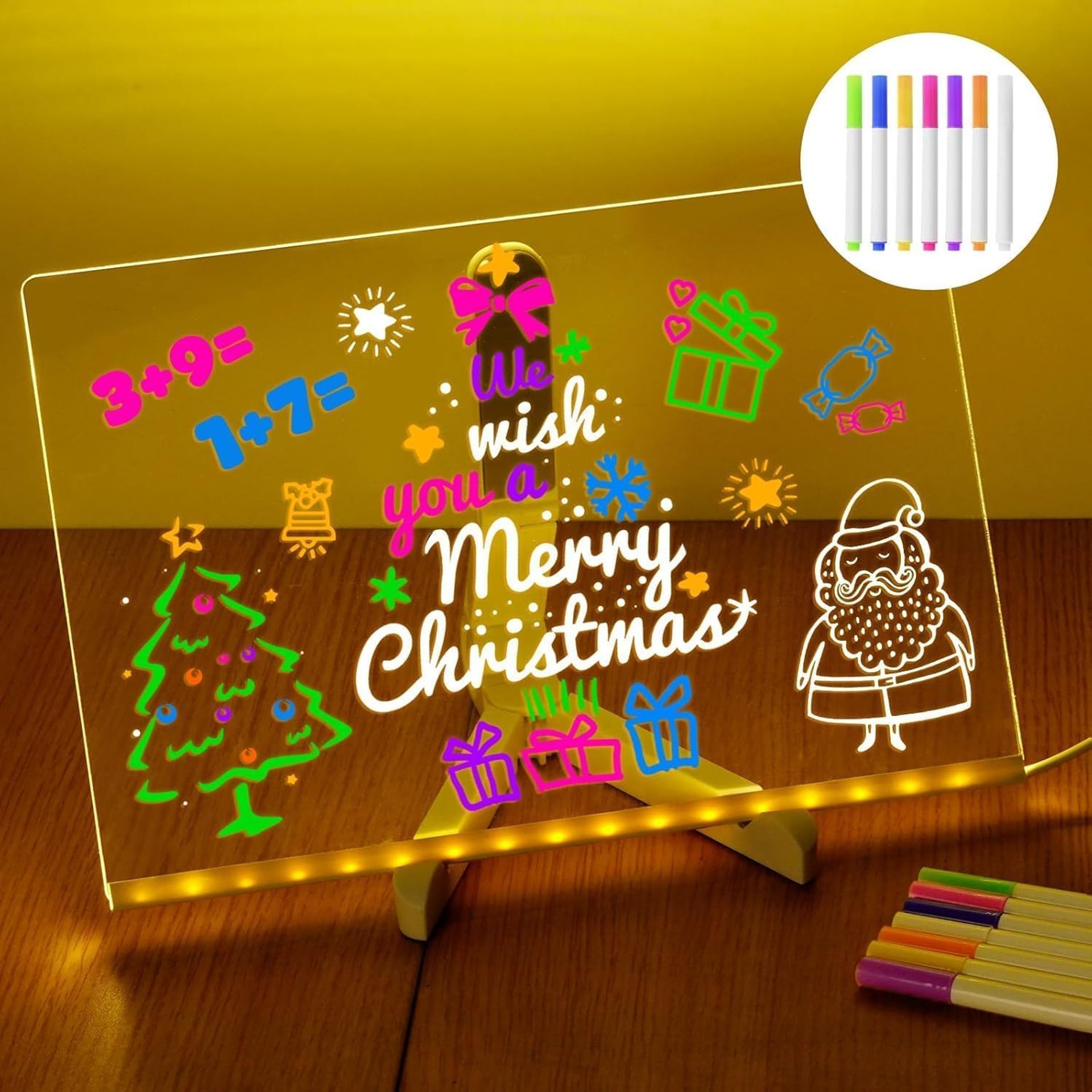 2025 Upgraded LED Message Board 30x20cm with 7 Colour Pens & Stand - Perfect for Home & Office