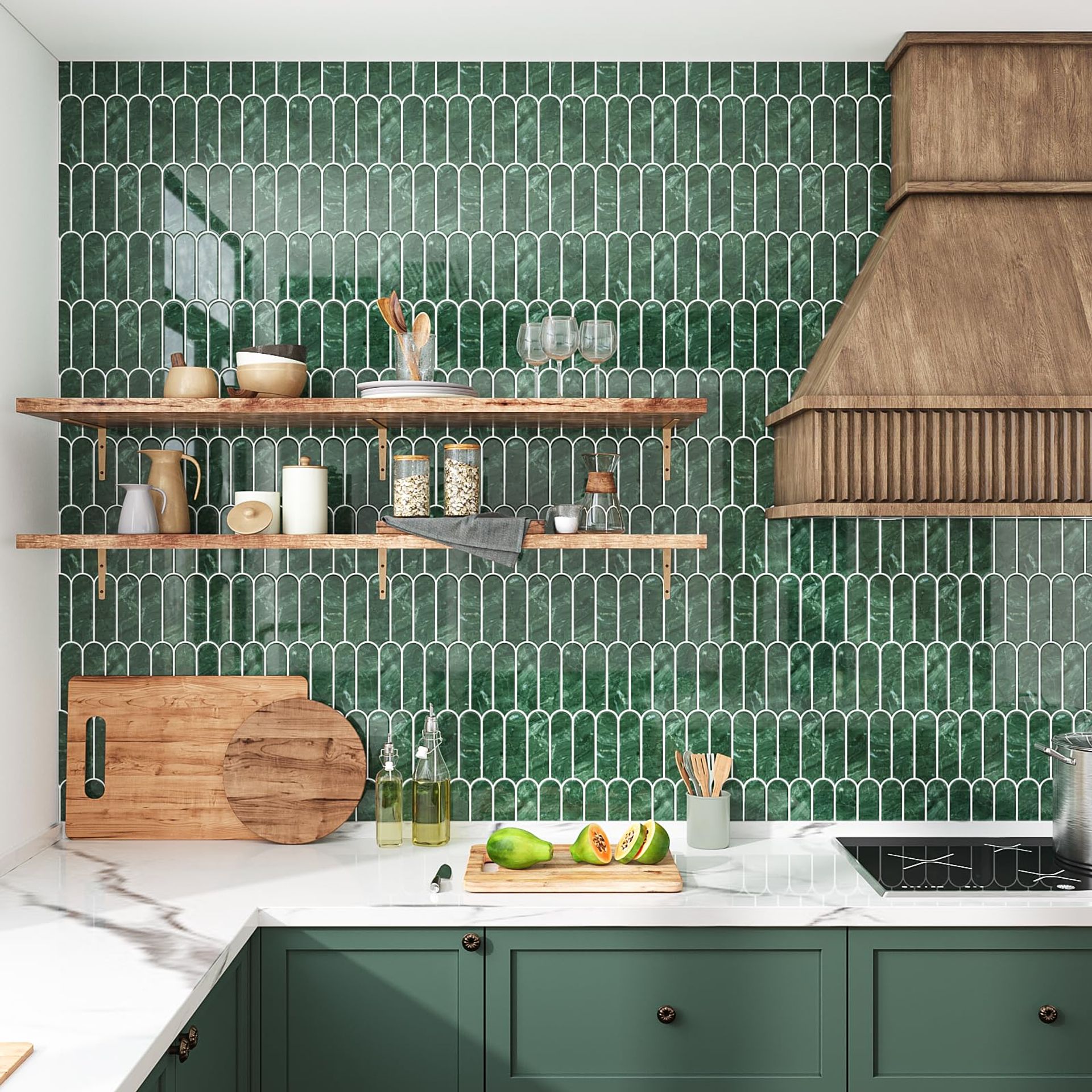 Self Adhesive Wall Tiles Peel and Stick Waterproof Oilproof Backsplash Stickers for Kitchen Bathroom - Green 30.5cm × 30.5cm 6pcs