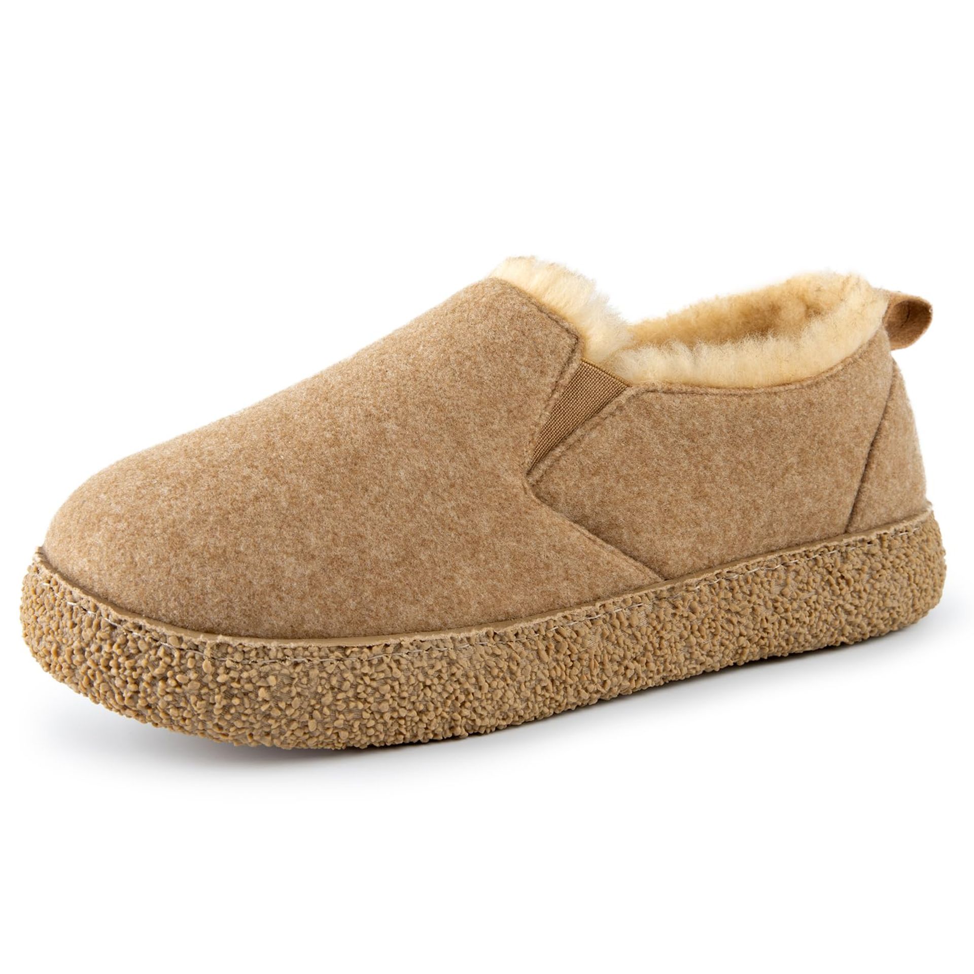 MERRIMAC Women's Tan Faux Felt Slippers with Memory Foam, 5-6 UK - Warm, Comfy, Non-slip Design