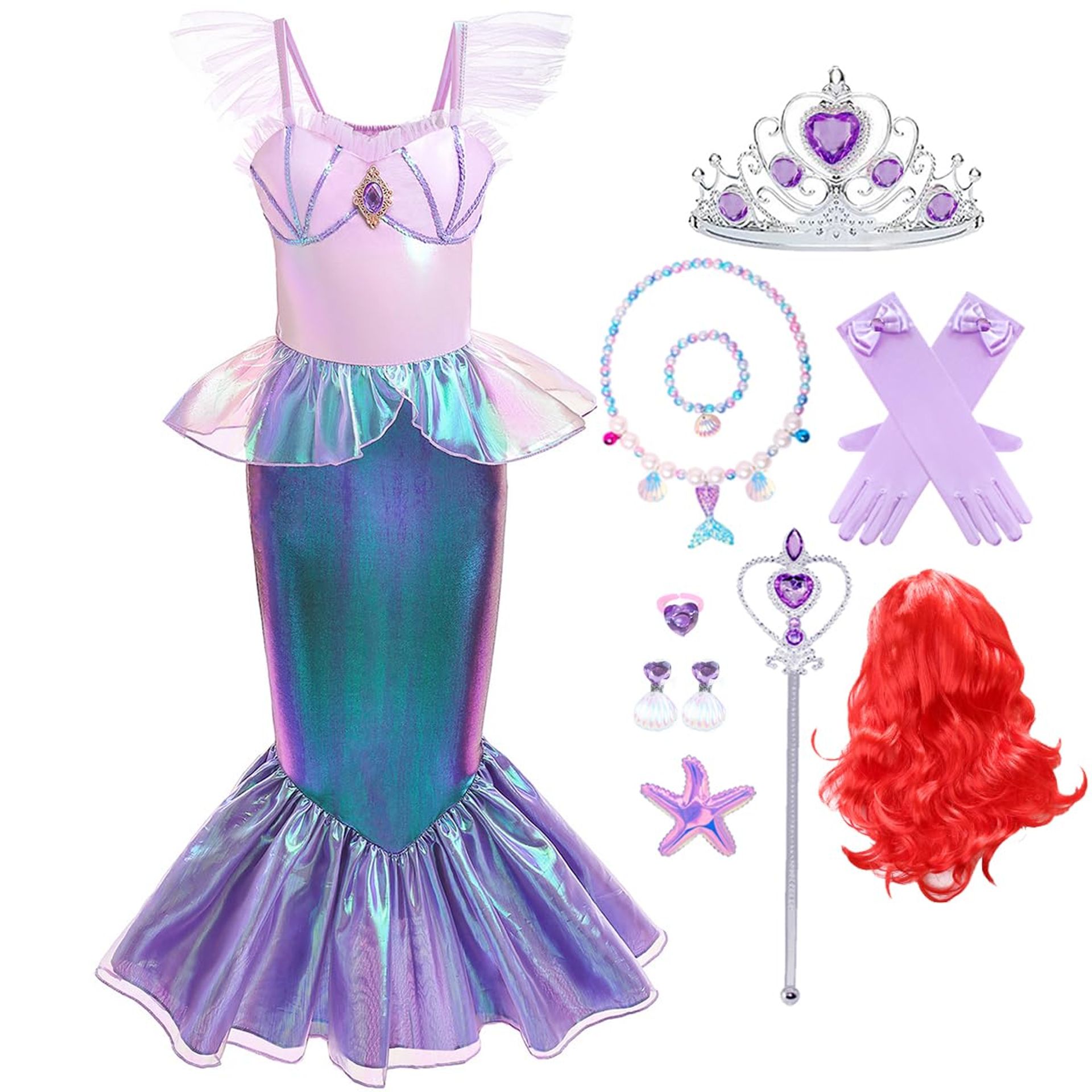 Girls Princess Mermaid Fancy Dress Costume Ariel Style Cosplay Outfit for Parties and Birthdays - Blue 3-4 Years