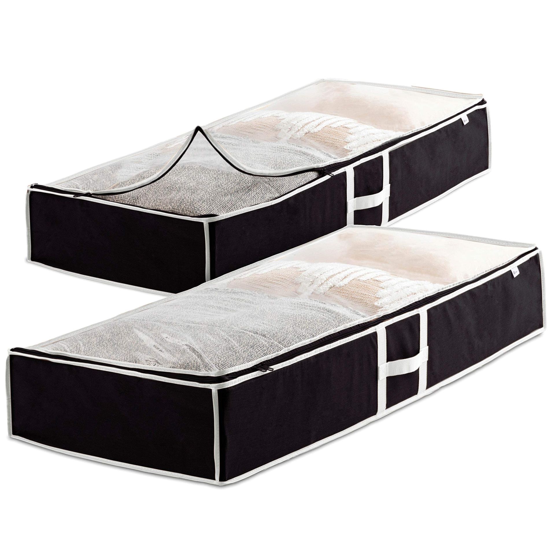 Premium Underbed Storage Bags 2-Pack - Non-Woven, Clear Top, Zip Closure for Bedding & Clothes