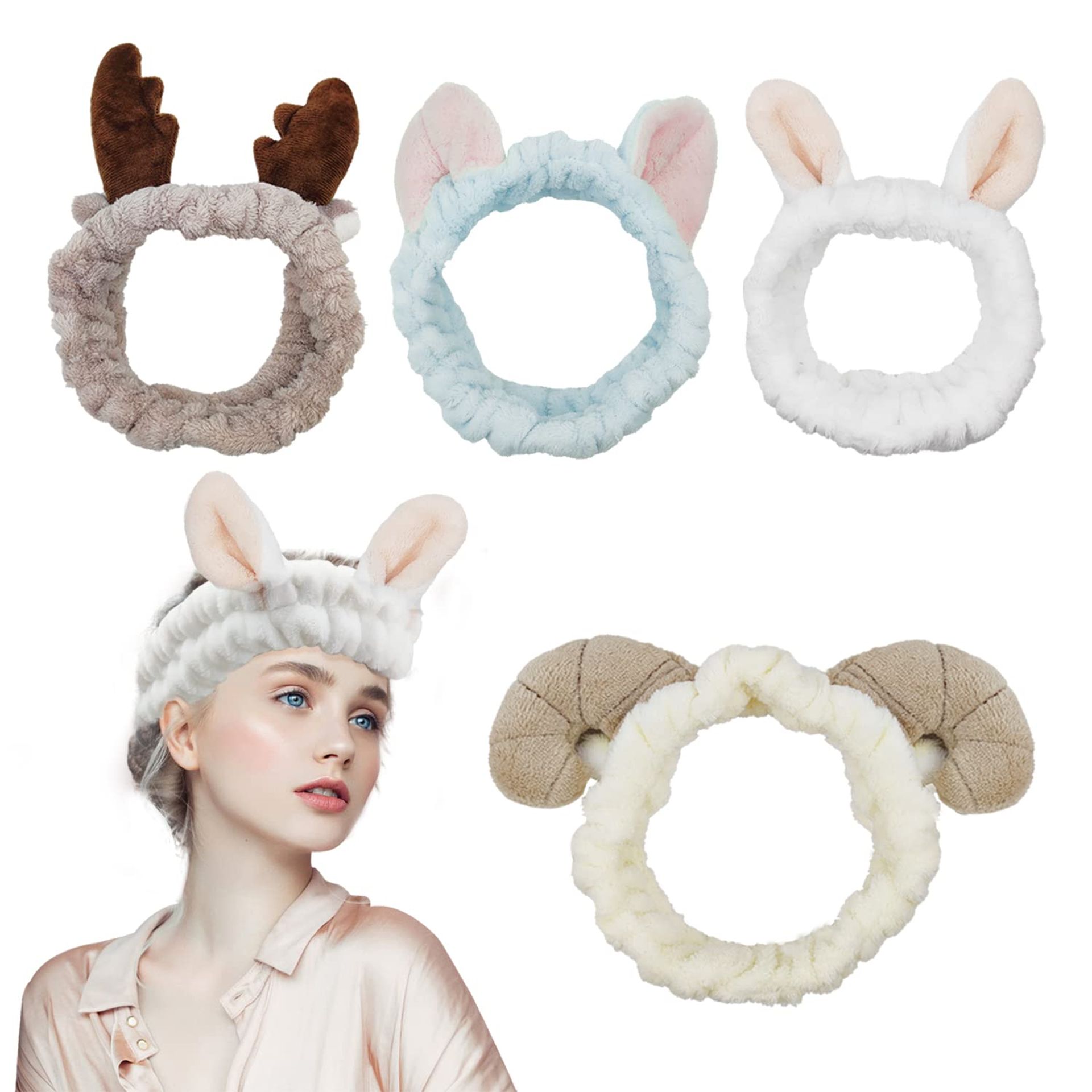 4 Pcs Spa Headbands Coral Fleece - Cute Animal Style, Elastic for Skincare, Makeup, Sports & Shower