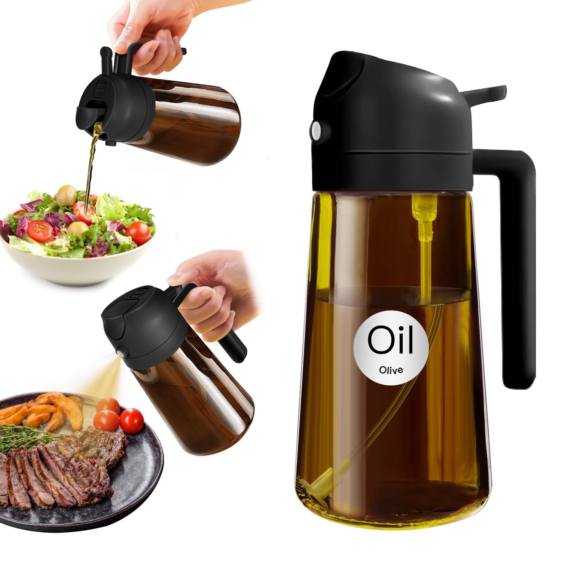 16oz Dark Oil Sprayer for Cooking - Amber Glass Olive Dispenser, Food-Grade Mister