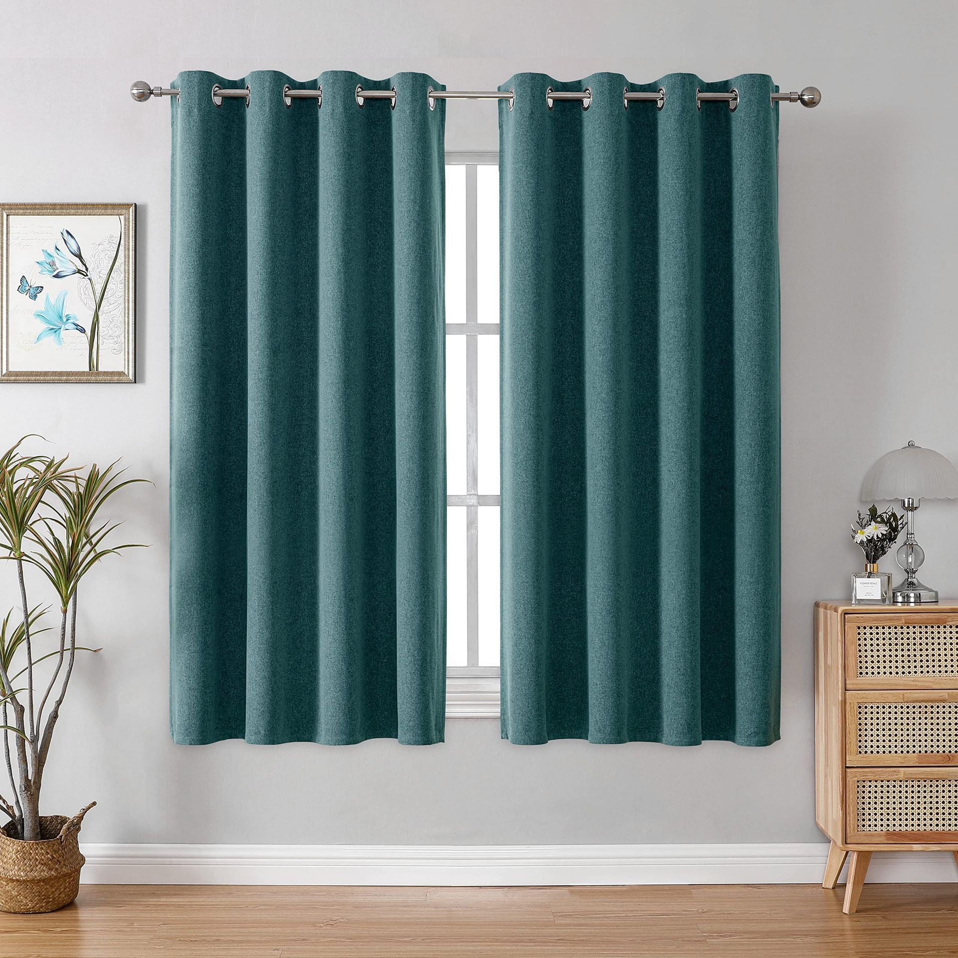 Blackout Curtains 100% Light Blocking Thermal Insulating Eyelet Design for Bedroom & Living Room - Forest Green W52" x L63" (2 Panels)