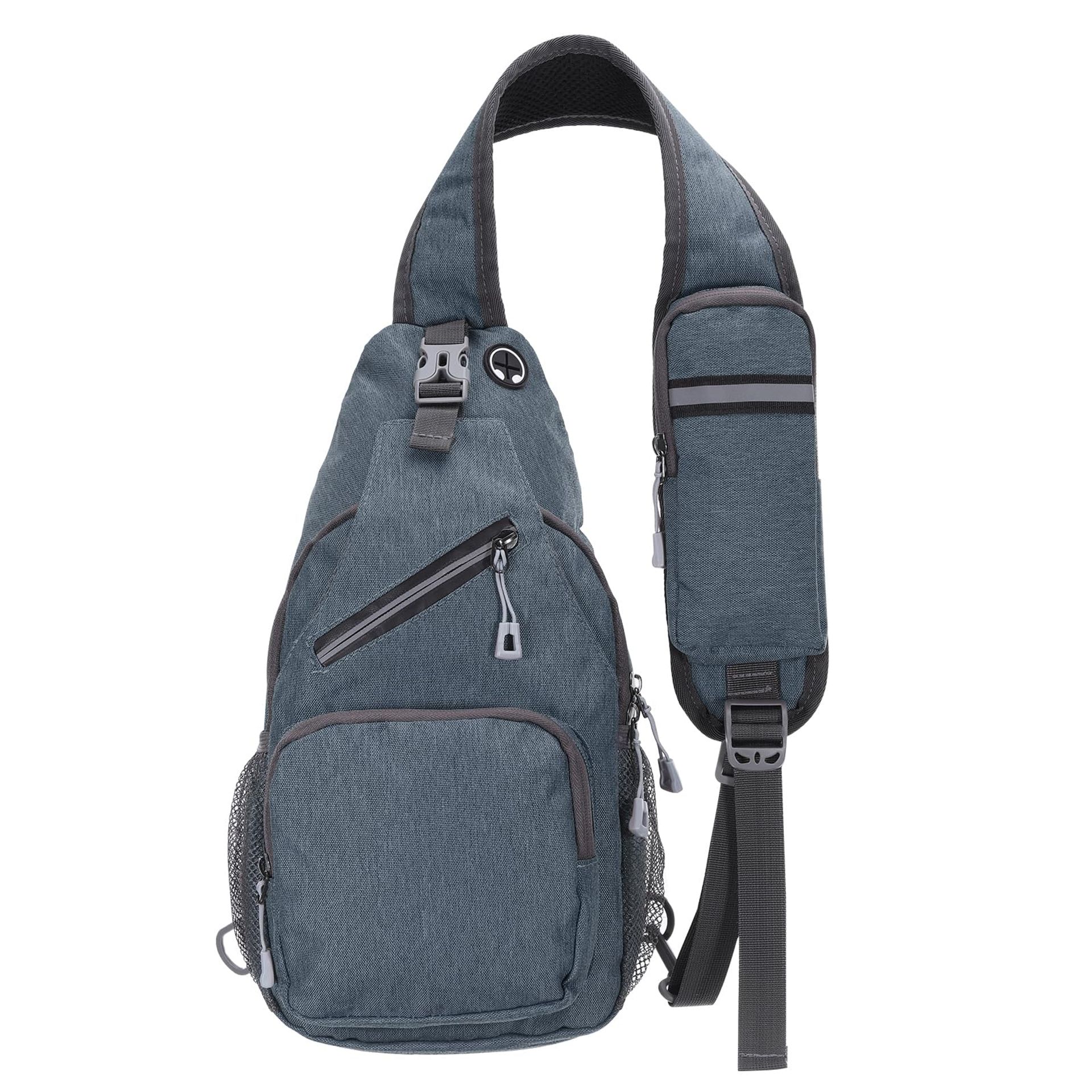 Small Sling Bag Oxford Fabric Lightweight Crossbody Backpack with Earphone Slot & Multiple Pockets - Light Grey 7.48x15in