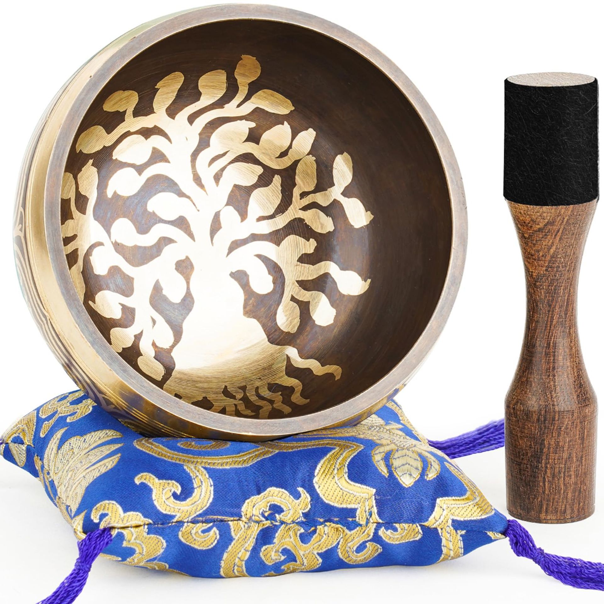 Tibetan Singing Bowls Set Handmade in Nepal with Mallet, Cushion & Gift Box for Meditation, Yoga & Chakra Healing