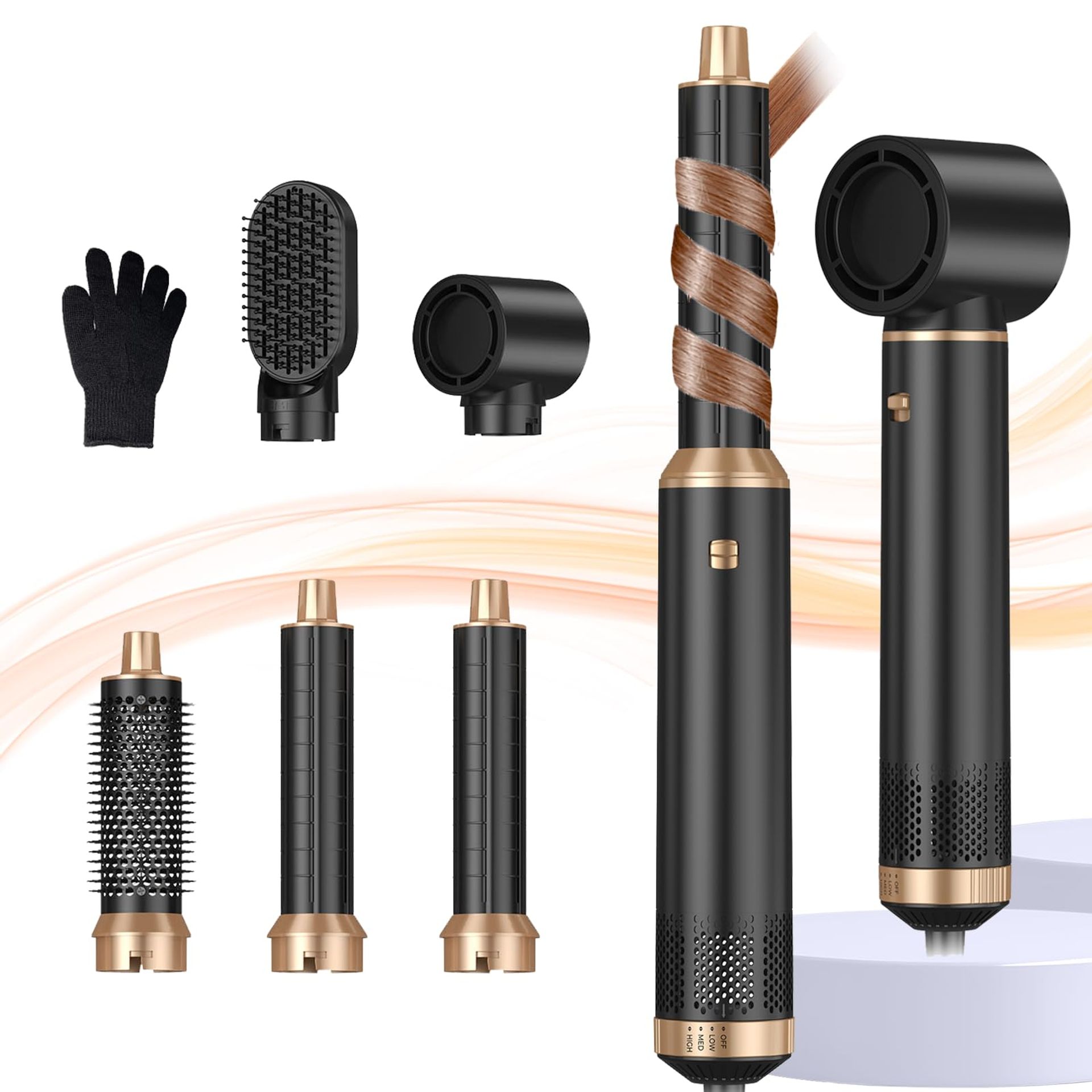 5-in-1 Airstyler Hair Dryer Brush Set 1000W Multifunctional Styler with Curling, Straightening & Drying Attachments - Bronze - Valentines - Valentines