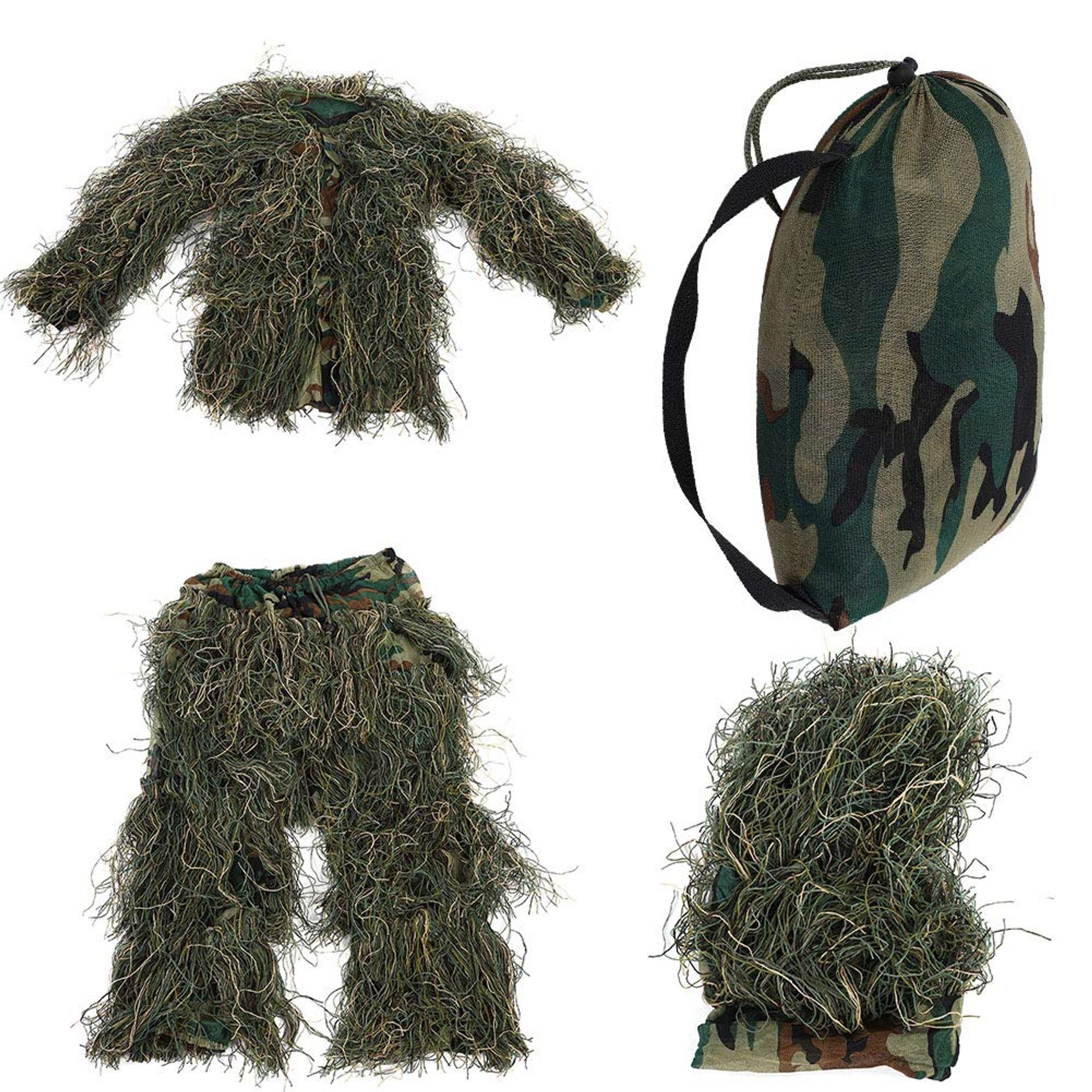 4-in-1 3D Camouflage Hunting Suit with Coat, Trousers, Hat & Carry Bag - Green M