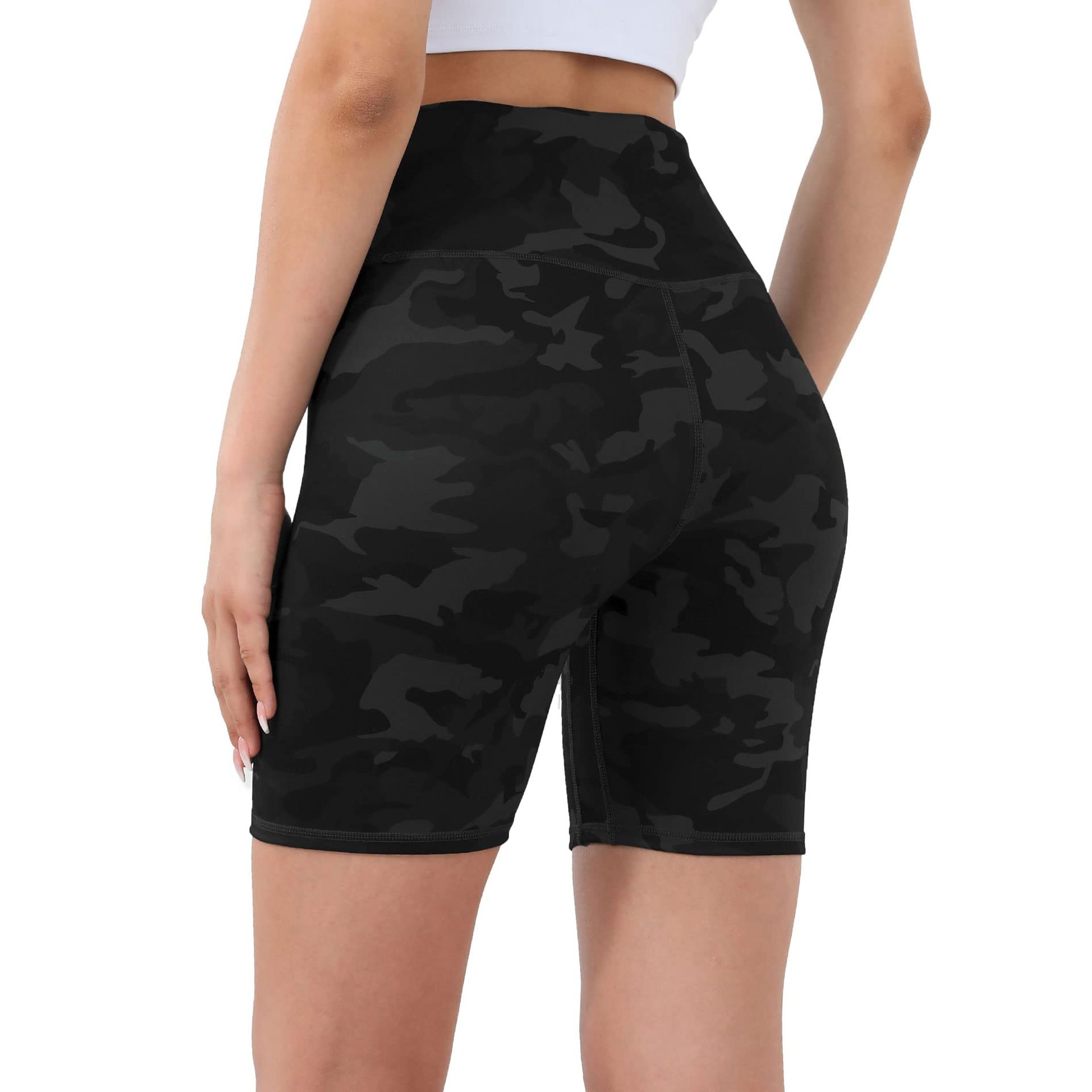 OVRUNS Women's High Waist Cycling & Gym Shorts with Pockets - Greycamo XS