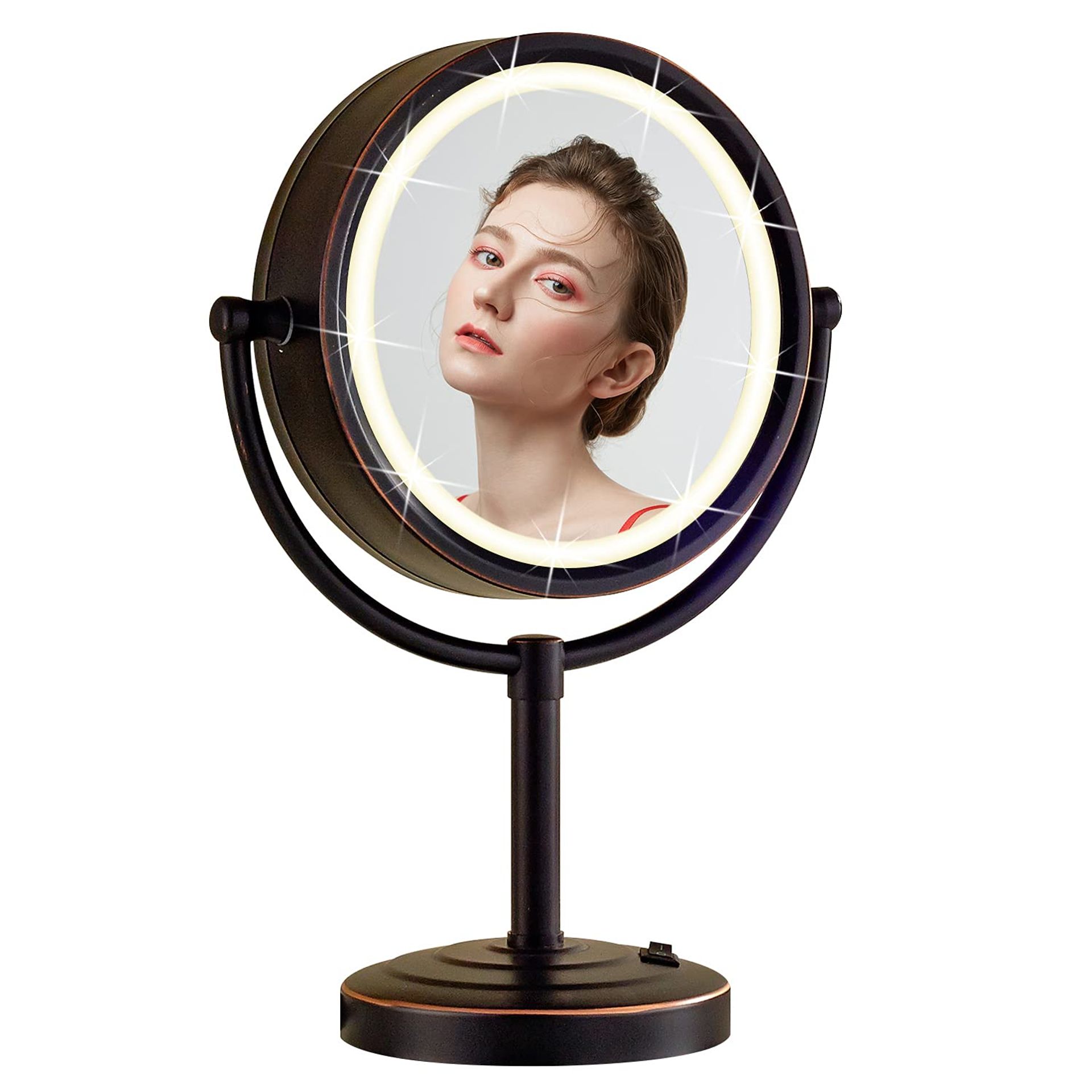 Illuminated Table Mirror 1x/10x Magnification 360° Rotatable Double-Sided