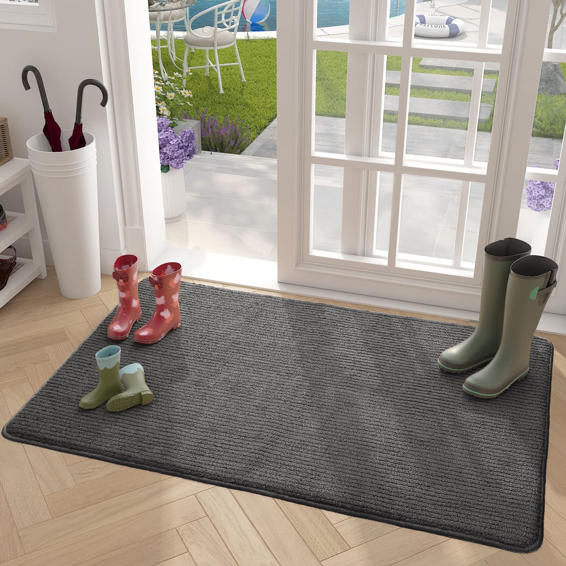 Door Mat Indoor Washable Non-Slip Entrance Dirt Trapper 60x90cm - Black Rectangular
