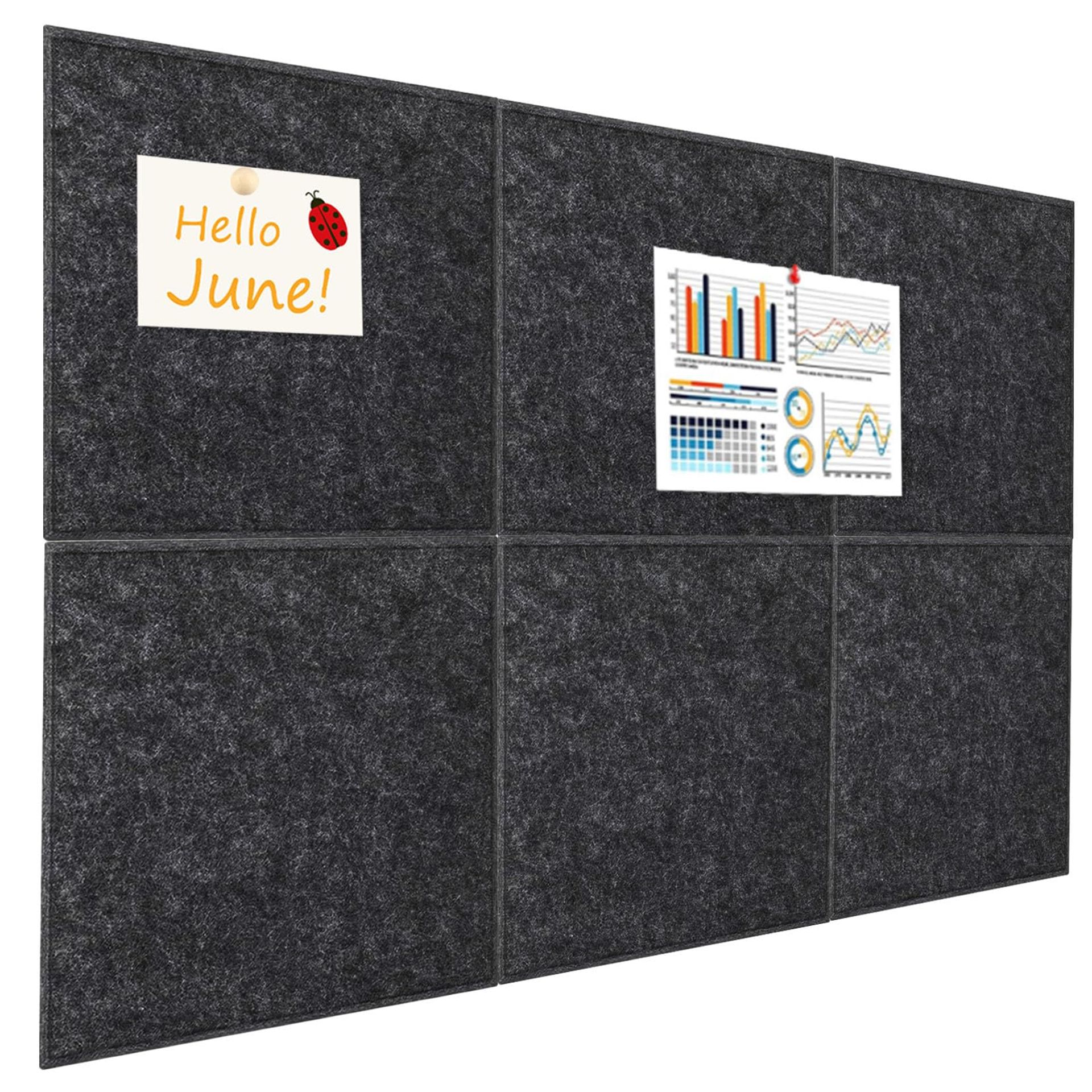 Felt Bulletin Board Bar Strips 12 Pack Self-Adhesive Pin Boards for Notes, Photos, and Schedules - Dark Grey 30x30cm