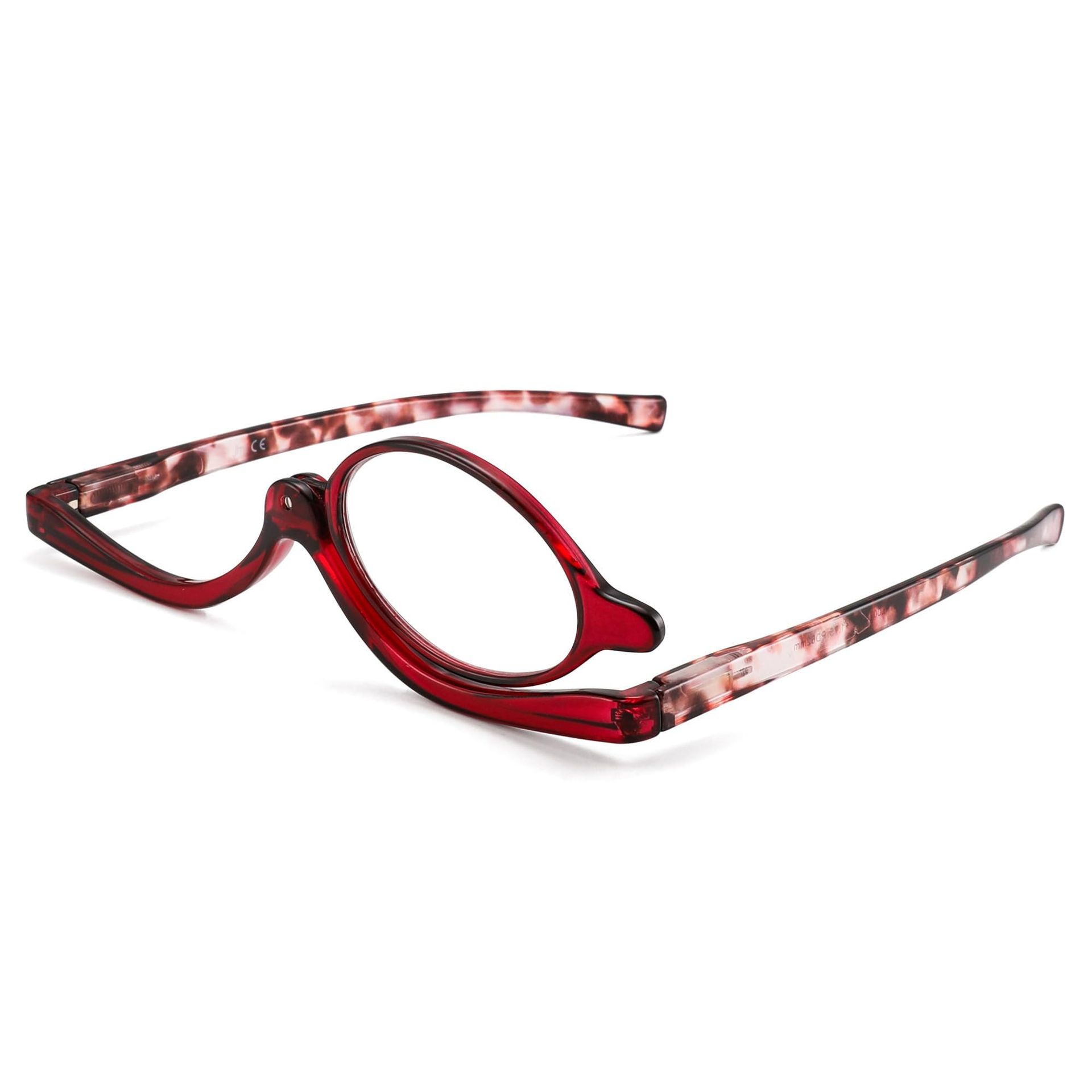 Makeup Reading Glasses Women's Flip Down Magnifying Cosmetic Readers - Red Tortoise +2.25